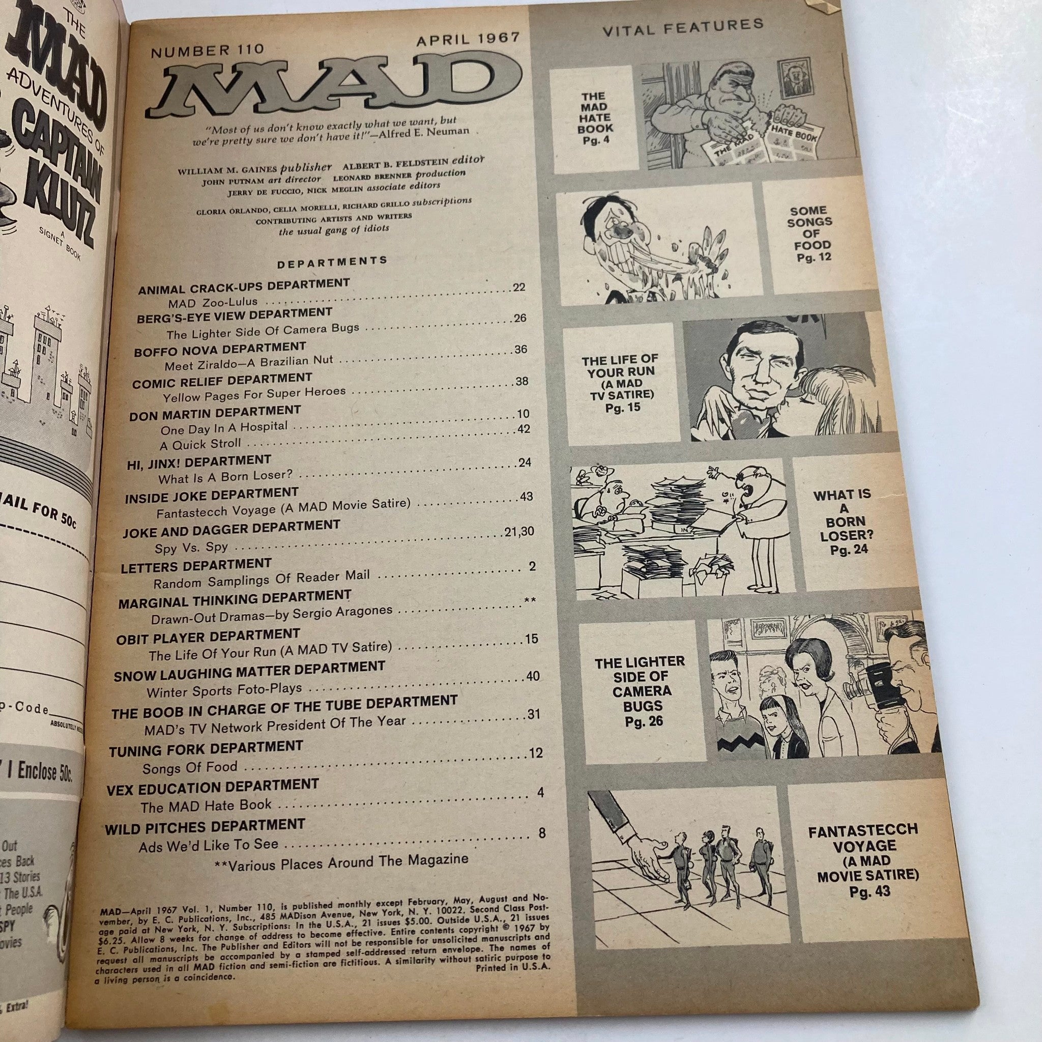 Mad Magazine April 1967 No. 110 Lighter Side of Camera Bugs 6.0 FN Fine No Label