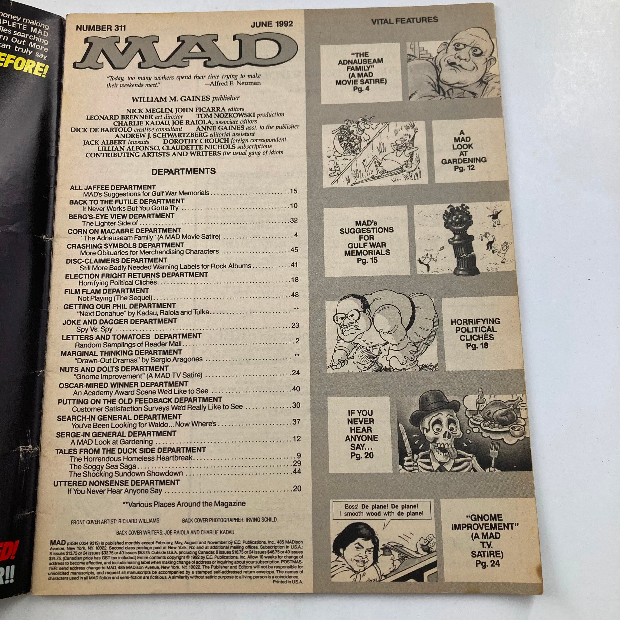 Mad Magazine June 1992 No. 311 The Addams Family 6.0 FN Fine No Label