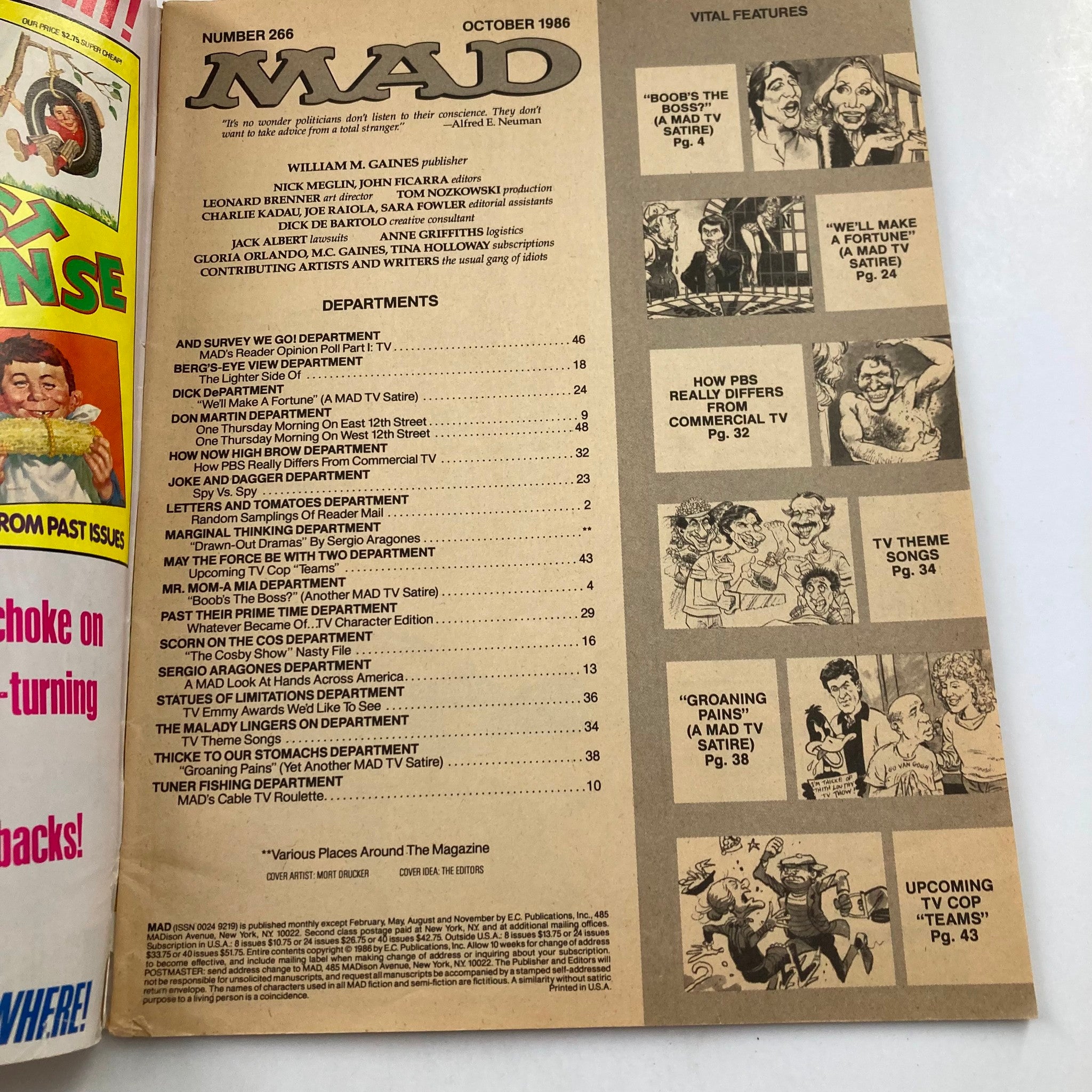 Mad Magazine October 1986 No. 266 Wheel of Fortune 6.0 FN Fine No Label