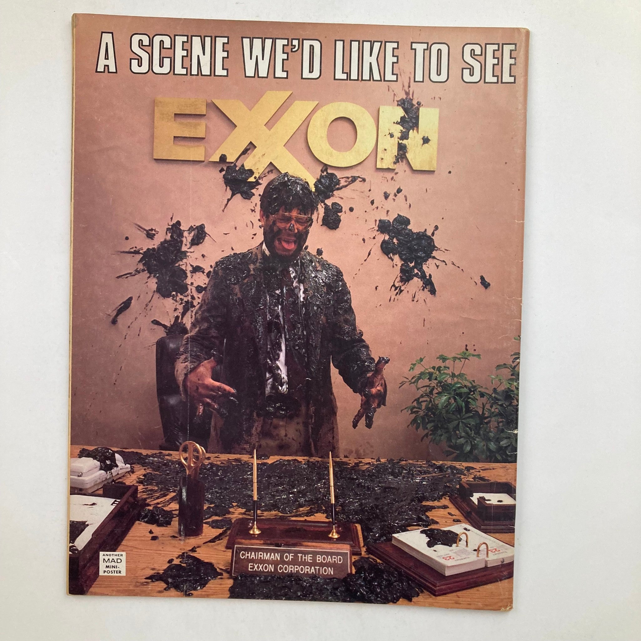 Back cover of Mad Magazine October 1989 No. 290, titled 'A Scene We'd Like To See Exxon', showcasing a humorous depiction related to the Exxon Corporation.