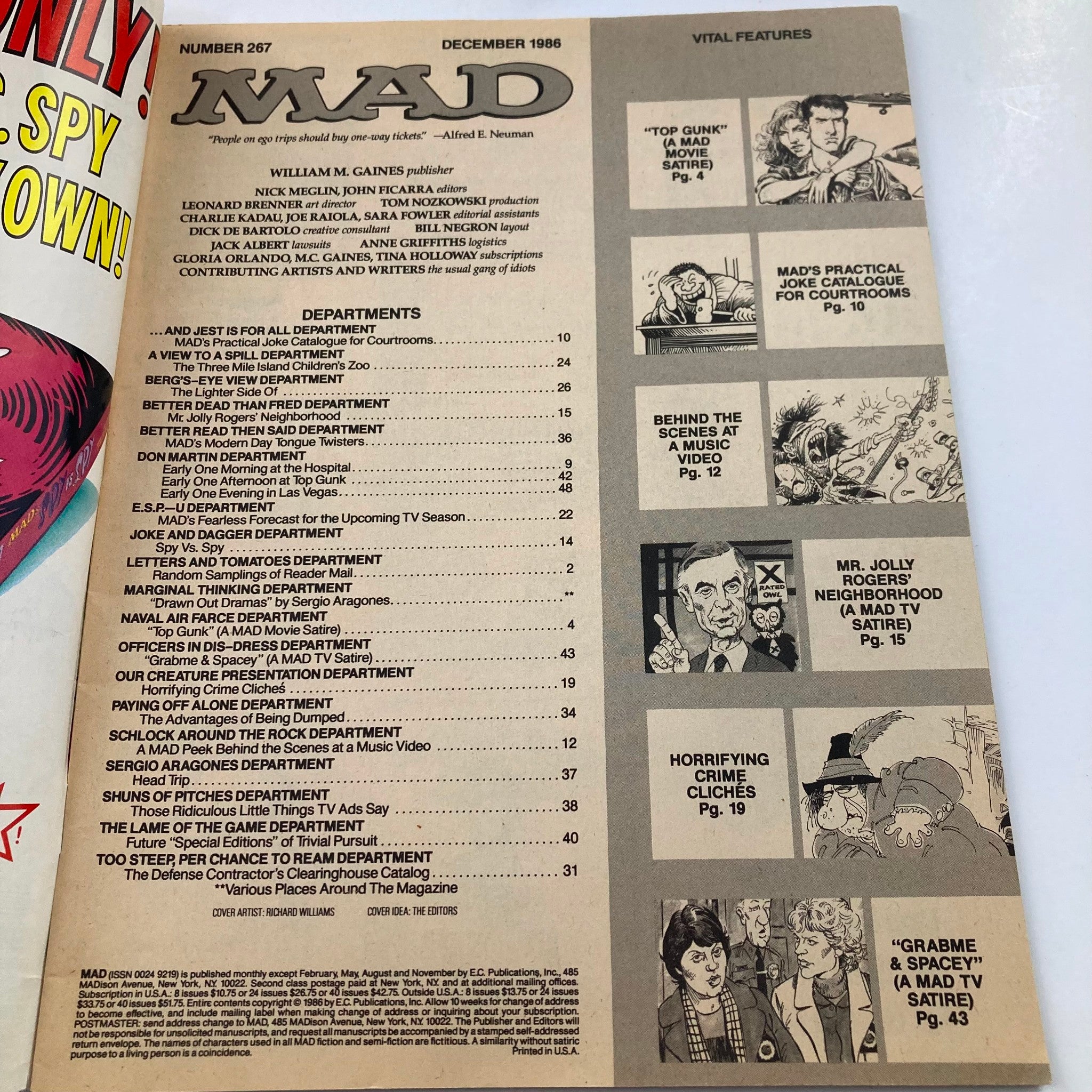 Mad Magazine December 1986 No. 267 Top Gunk Movie Satire 6.0 FN Fine No Label