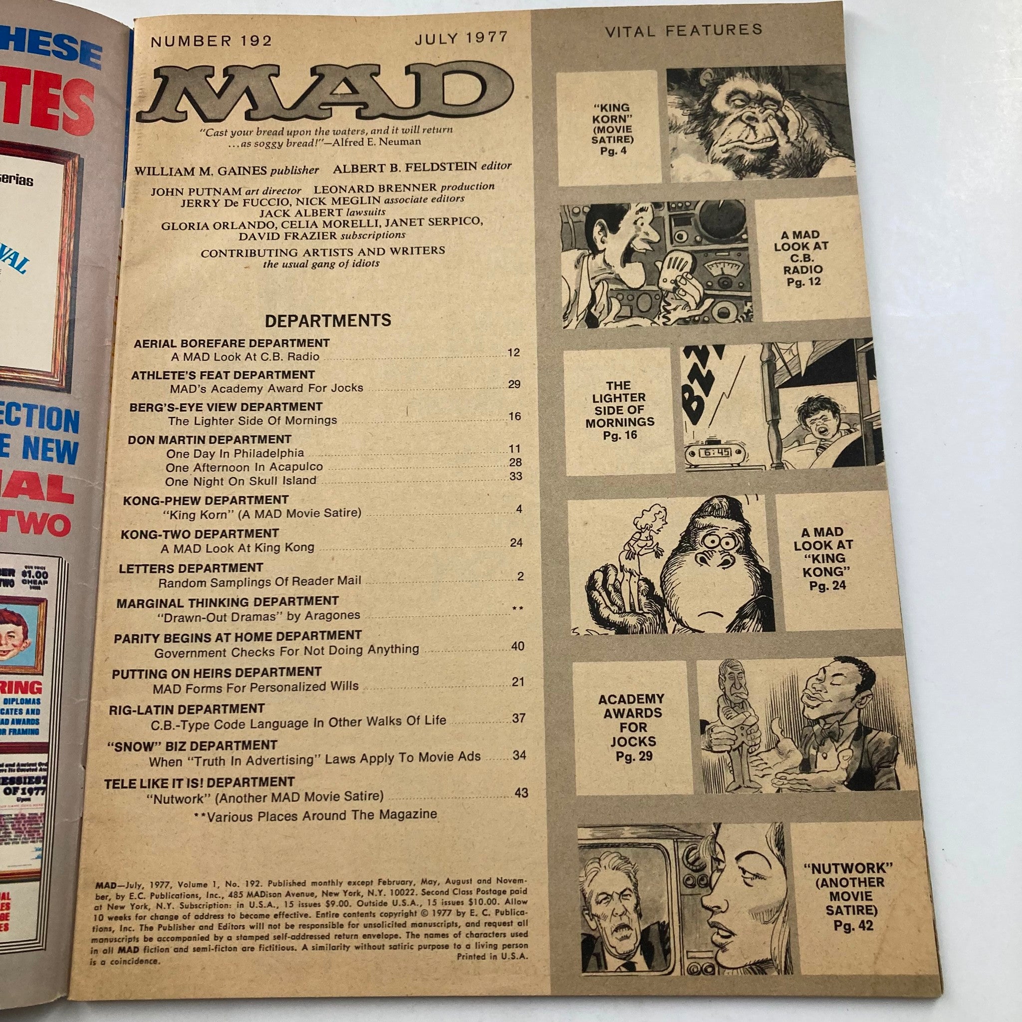 Mad Magazine July 1977 No. 192 We Topple King Kong 6.0 FN Fine No Label