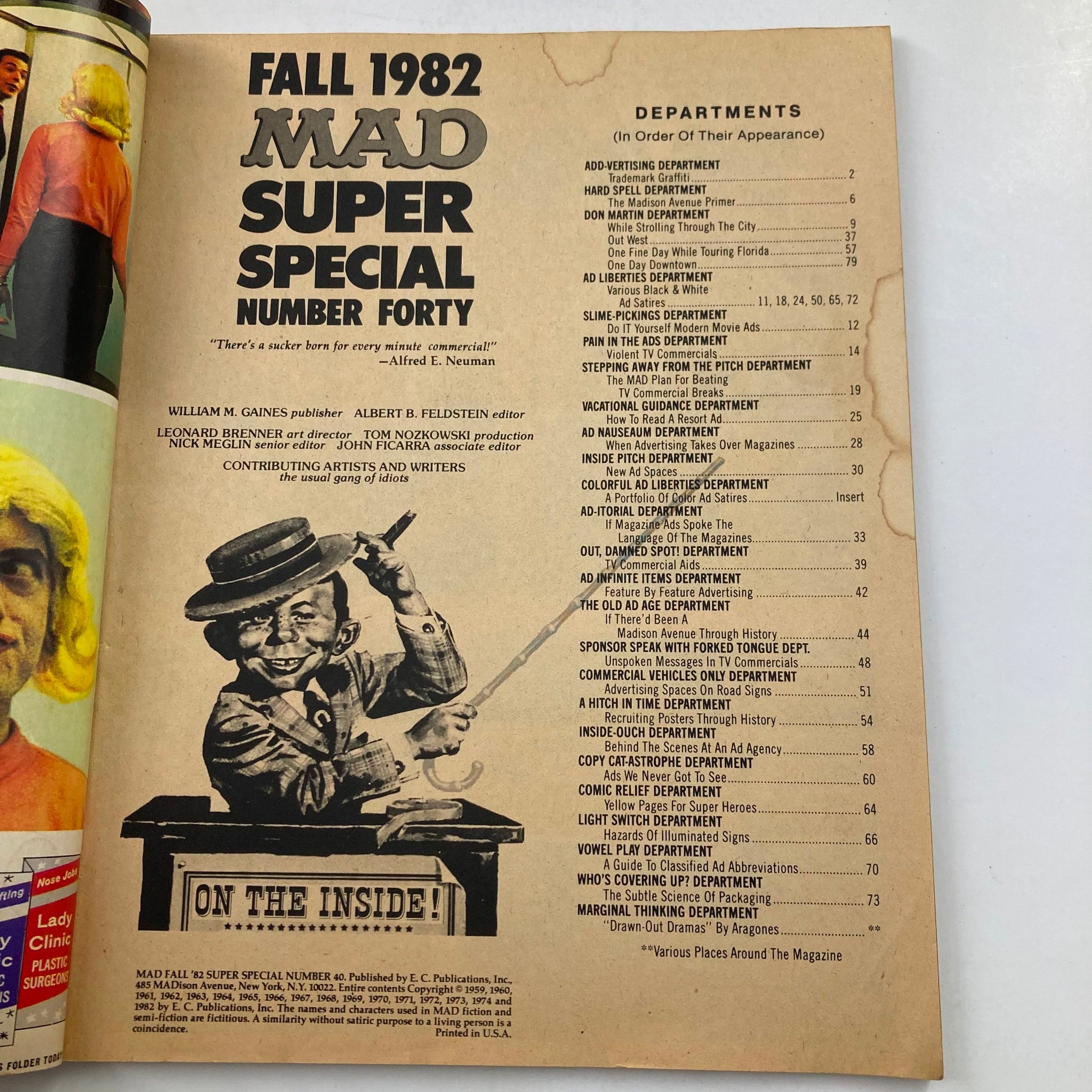 Mad Super Special Magazine Fall 1982 No. 40 Advertising 6.0 FN Fine No Label