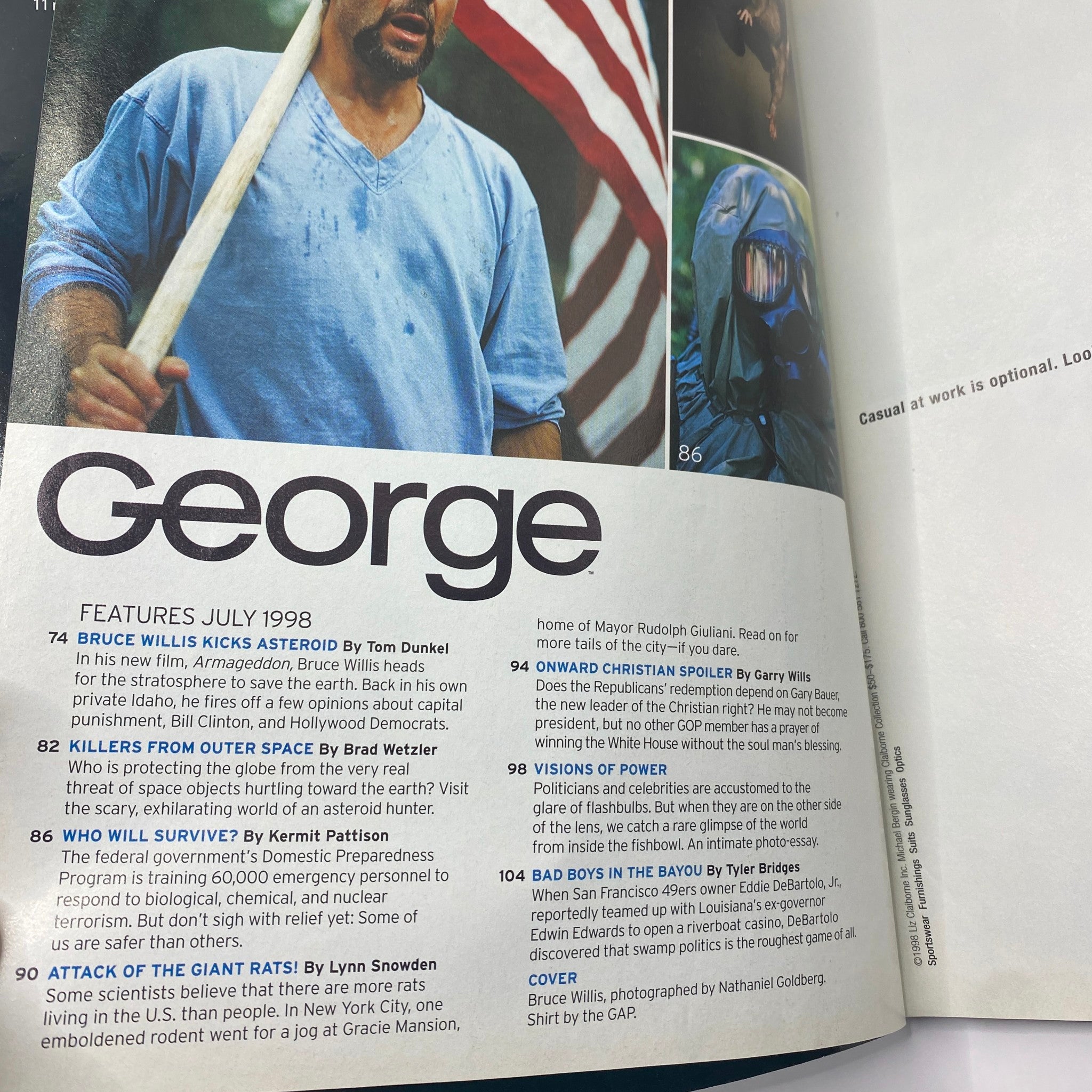 George Magazine July 1998 Bruce Willis Cover No Label VG