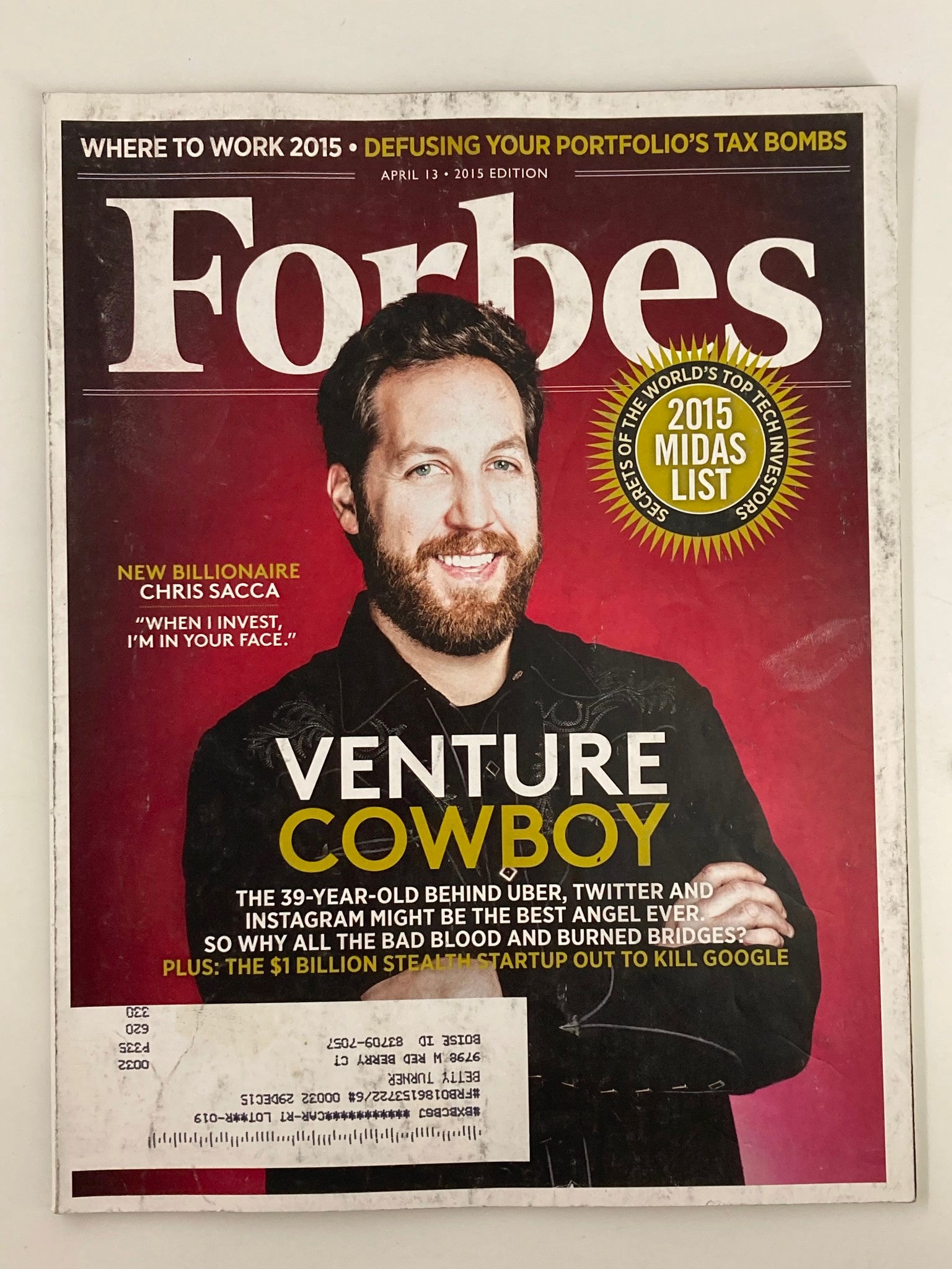 Forbes Magazine Apirl 13 2015 Chris Sacca Venture Cowboy