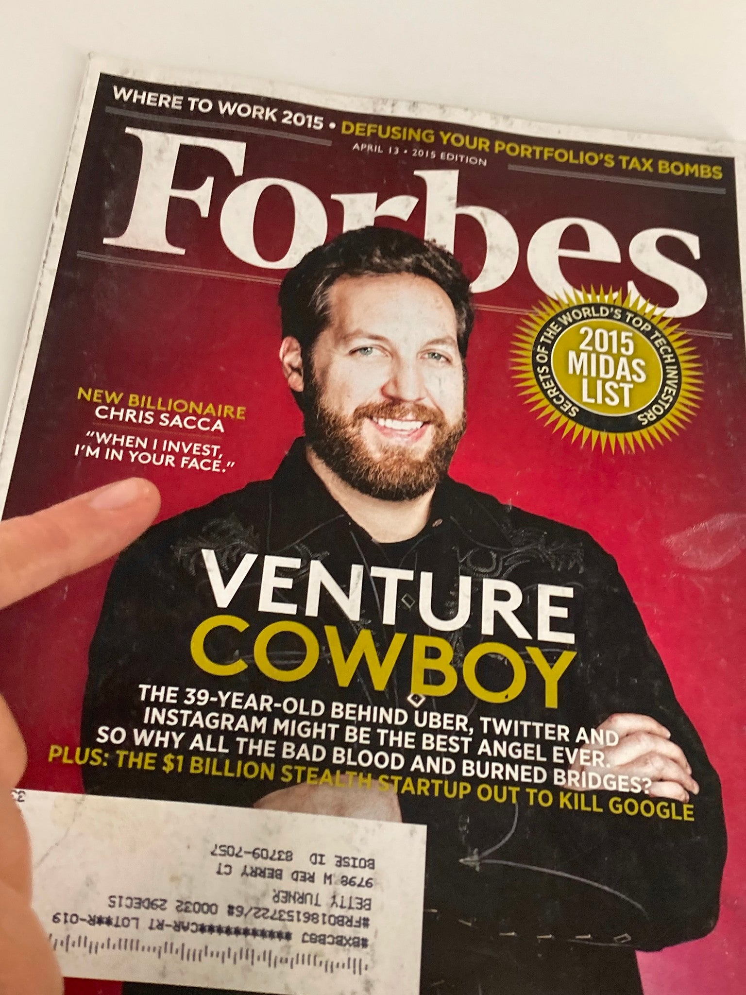 Forbes Magazine Apirl 13 2015 Chris Sacca Venture Cowboy