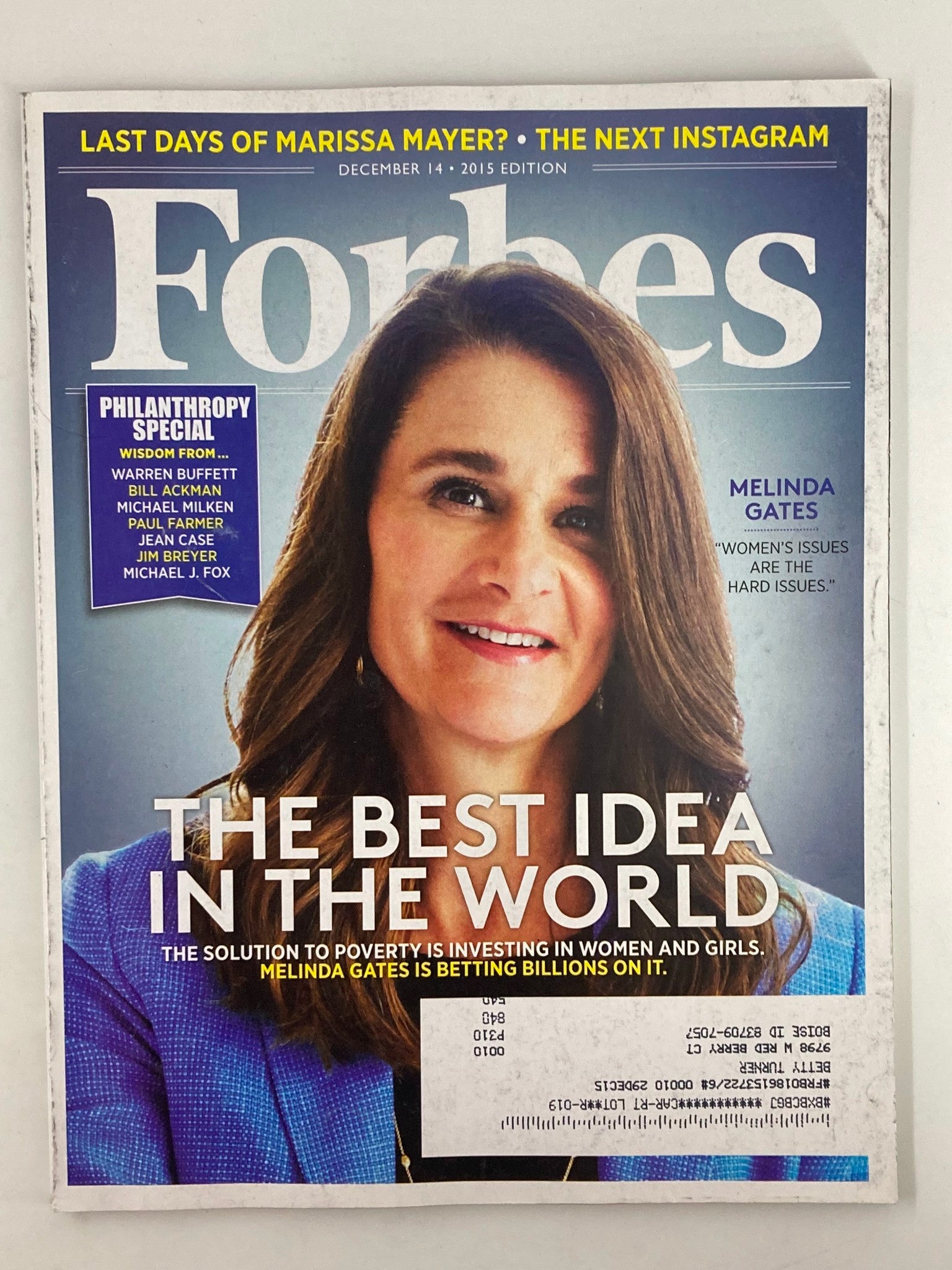 Forbes Magazine December 14 2015 Melinda Gates The Best Idea in the World