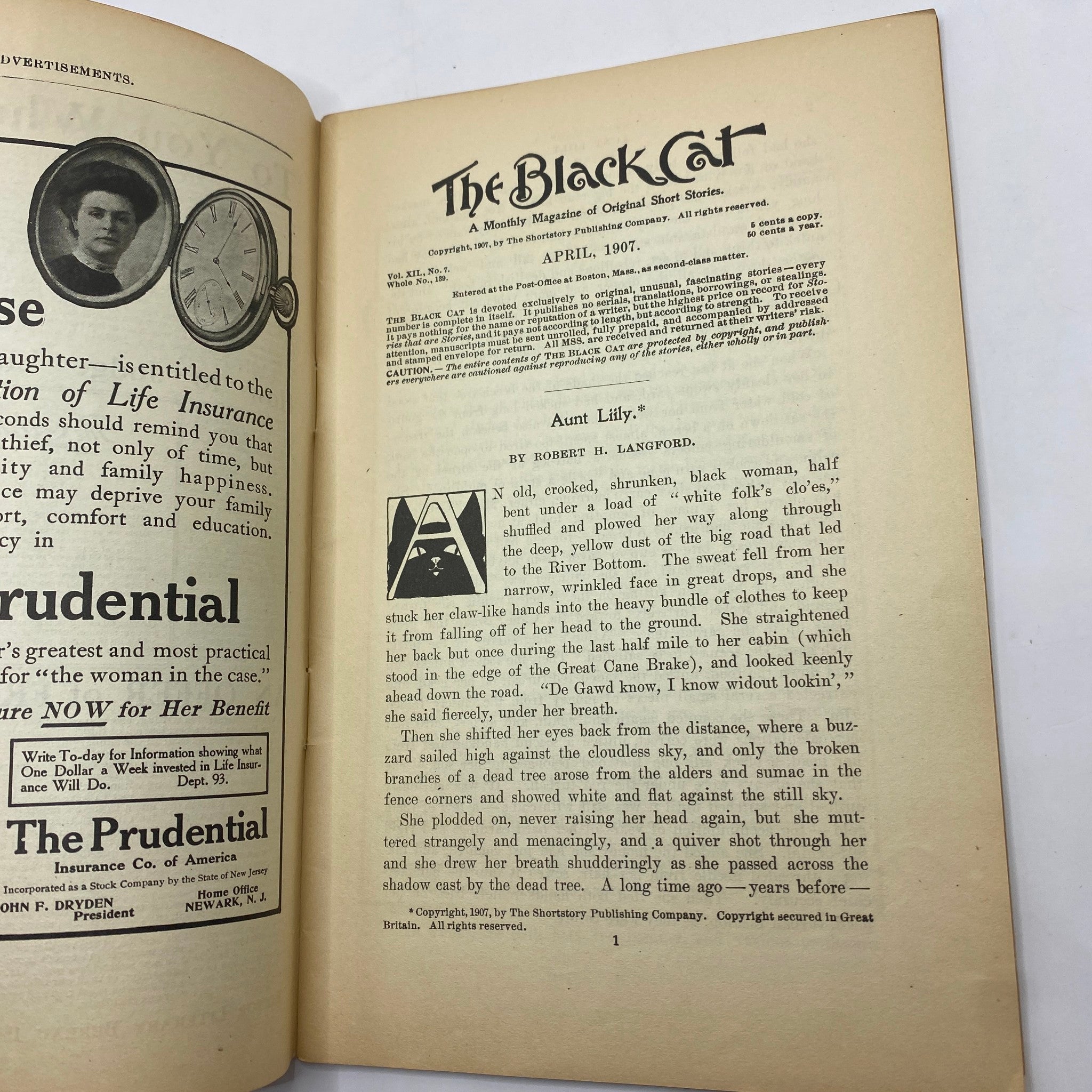 VTG The Black Cat Magazine April 1907 The Finding of the Fledgeling No Label VG