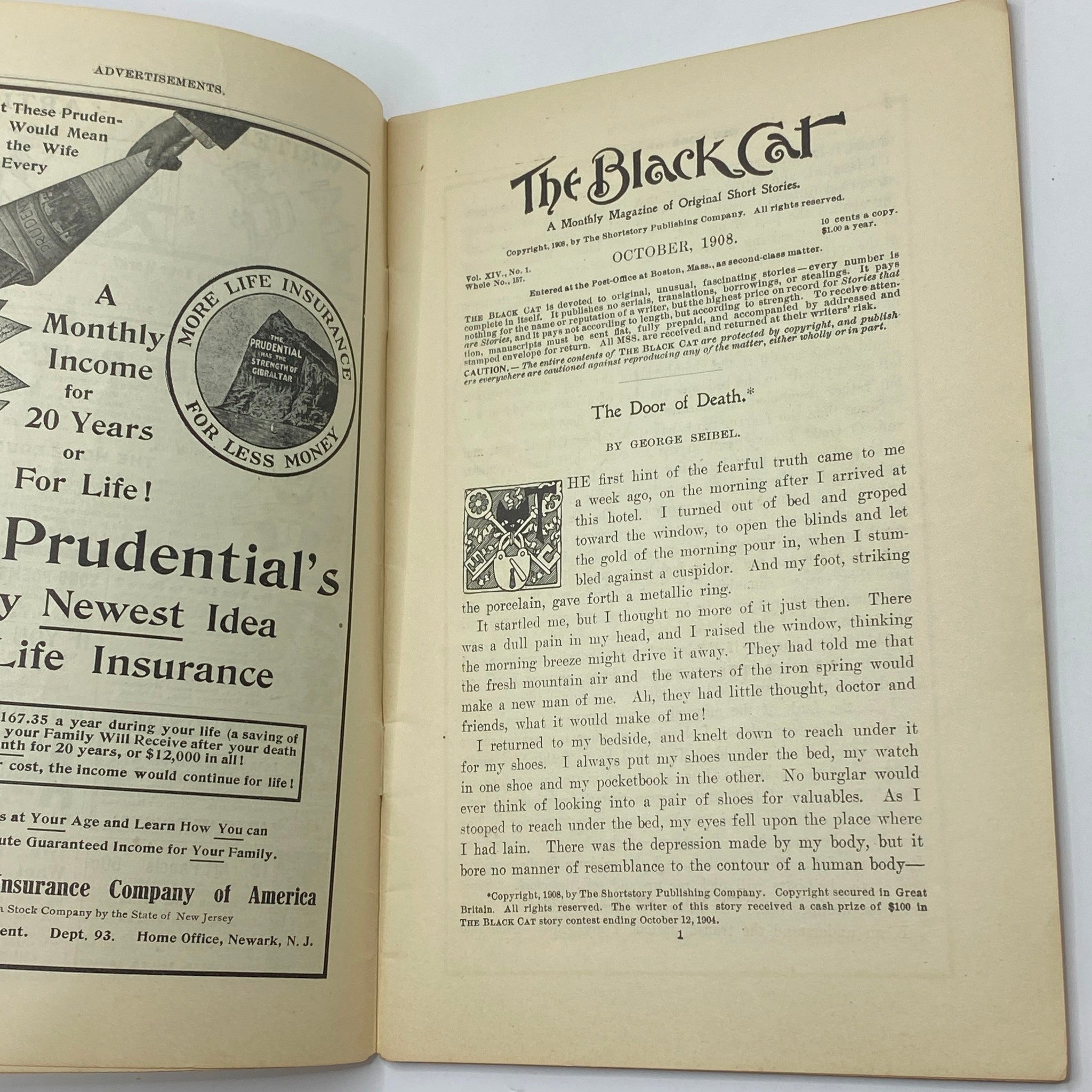 VTG The Black Cat Magazine October 1908 The Door of Death No Label VG