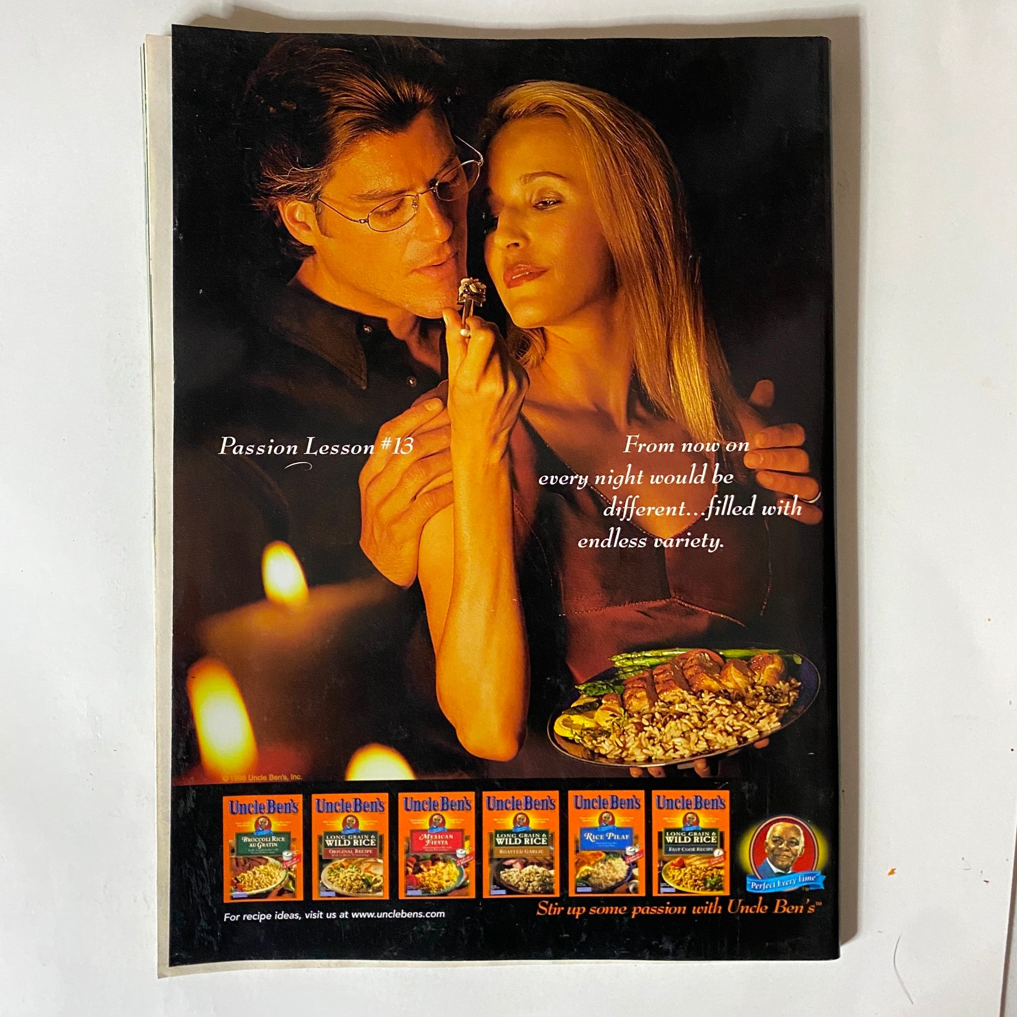 Back cover advertisement of Uncle Ben's products in Tennis Magazine May 1999, featuring a romantic setting.