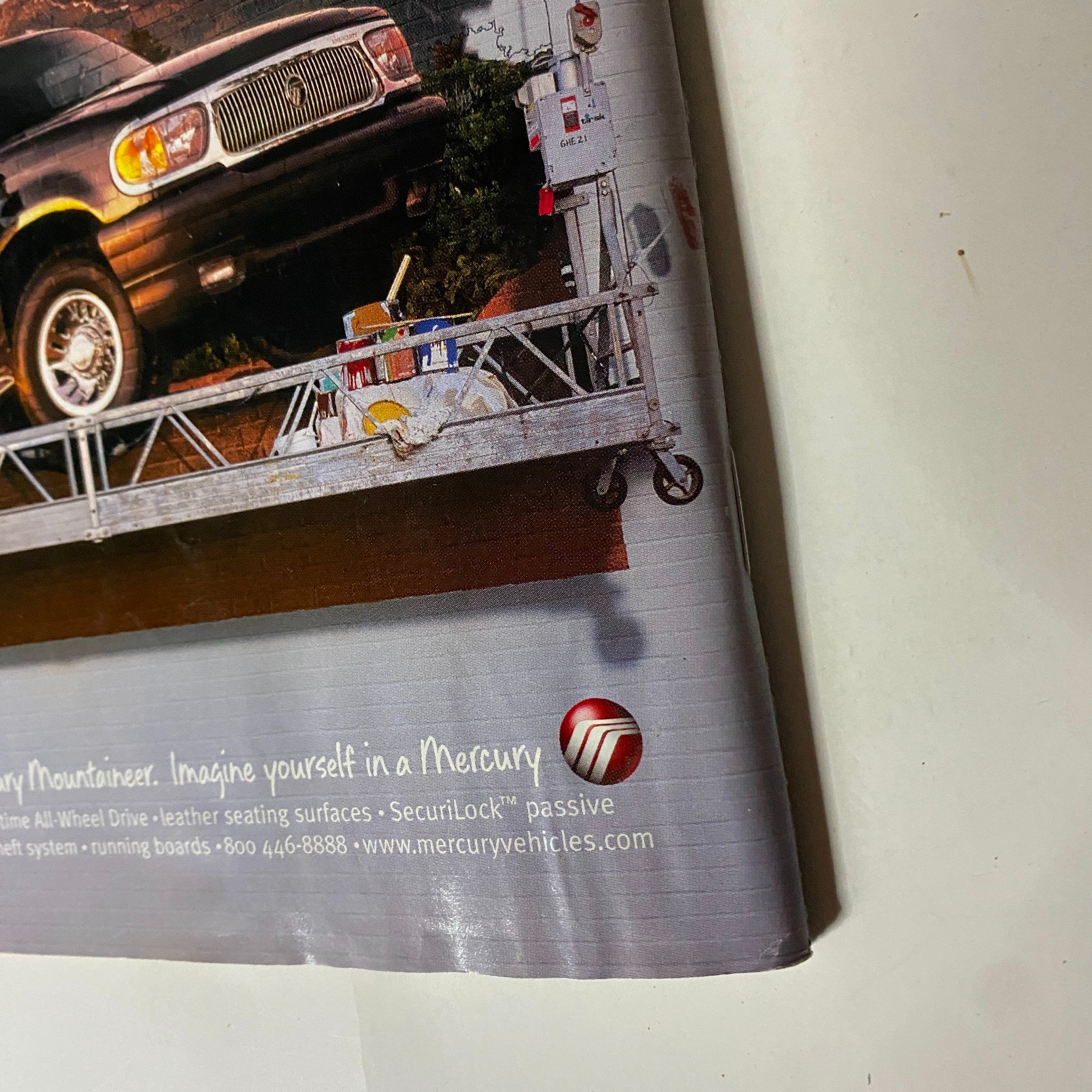 Close-up of the Mercury Mountaineer advertisement from Tennis Magazine June 1999, featuring details of the vehicle's features.