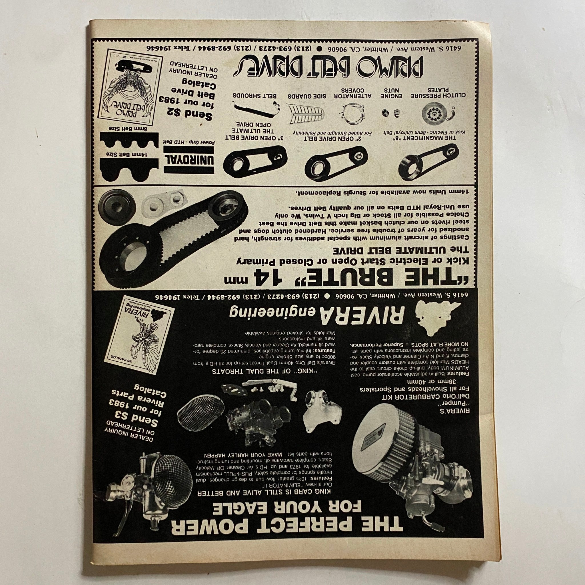 Back cover of VTG Biker Lifestyle Magazine September 1983 Vol 3 No. 9 displaying advertisements for motorcycle parts and accessories.