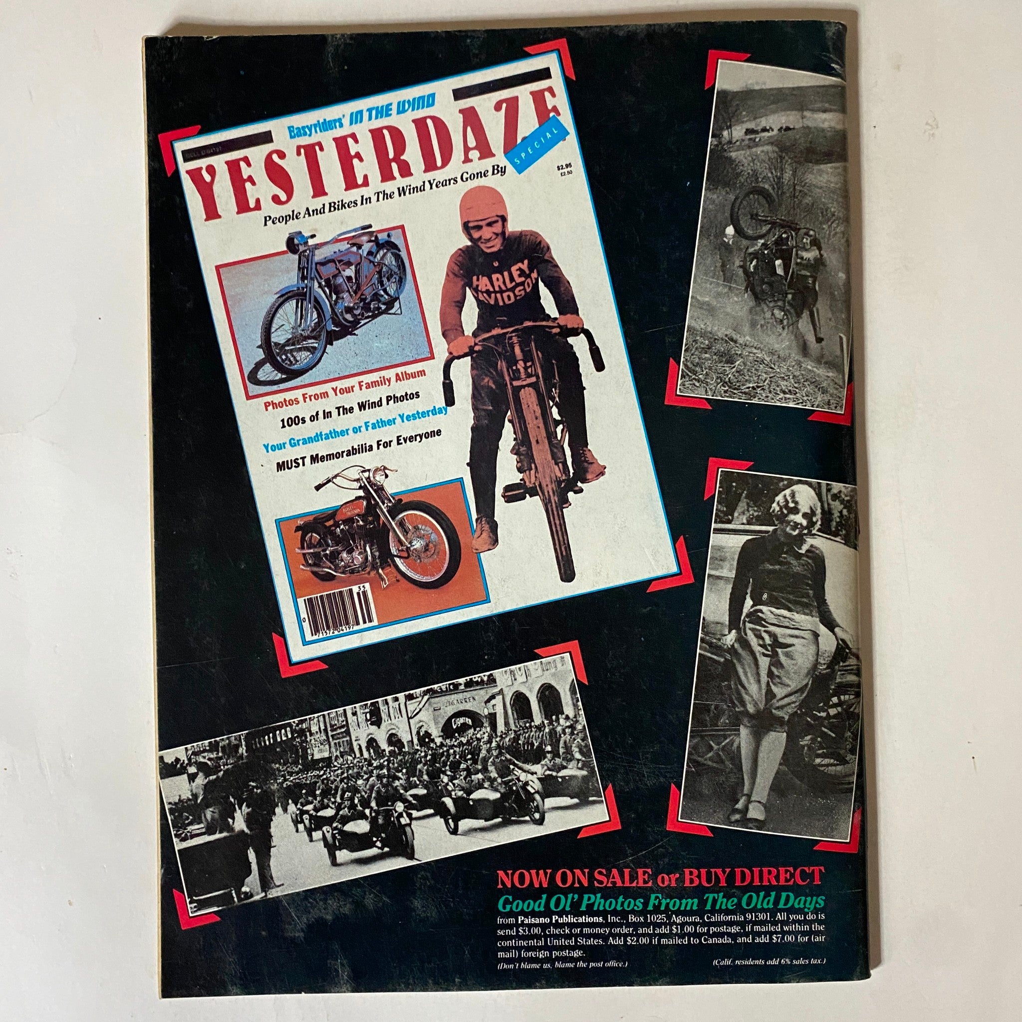 Iron Horse Magazine May 1983 Vol 5 No. 32 back cover featuring the Yesterdaze magazine with vintage photographs of motorcycles and bikers, highlighting nostalgic themes from the past.