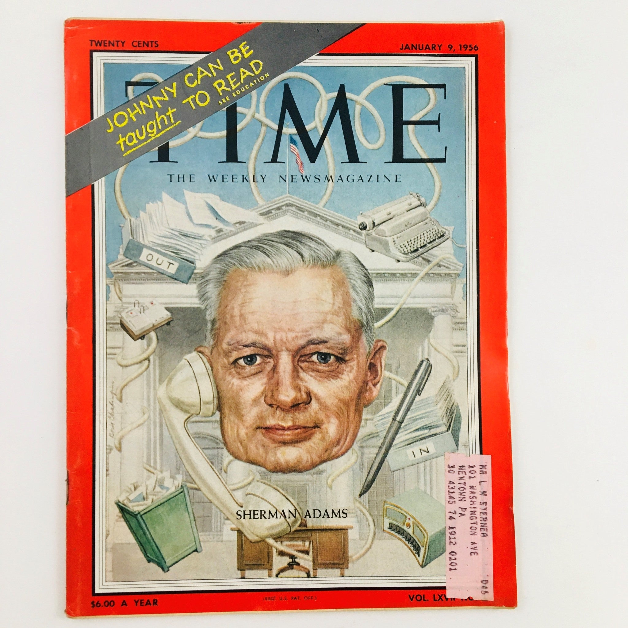 VTG Time Magazine January 9 1956 Vol. 67 No. 2 Chief of Staff Sherman Adams