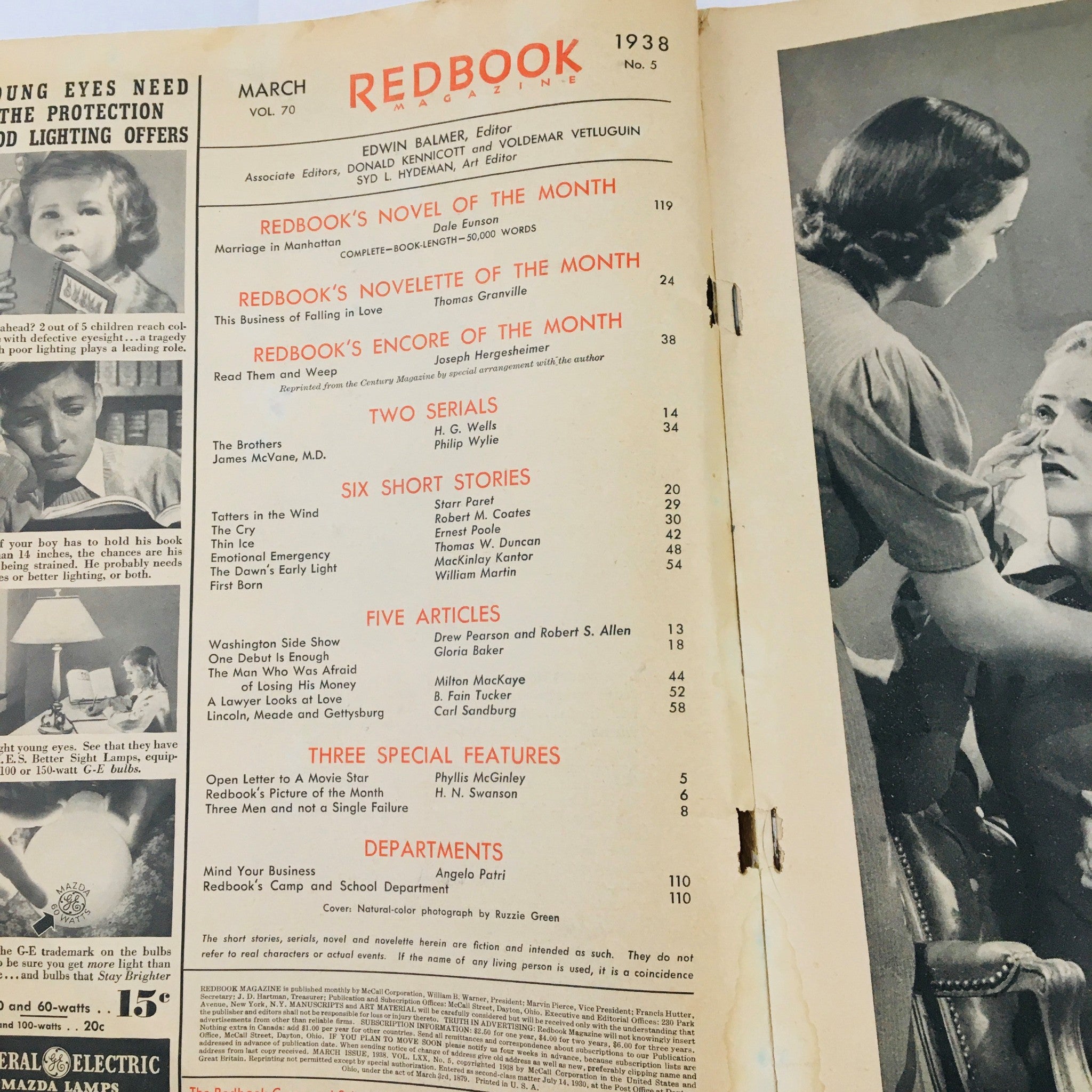 Redbook Magazine March 1938 Joseph Hergesheimer & MacKinlay Kantor No Label