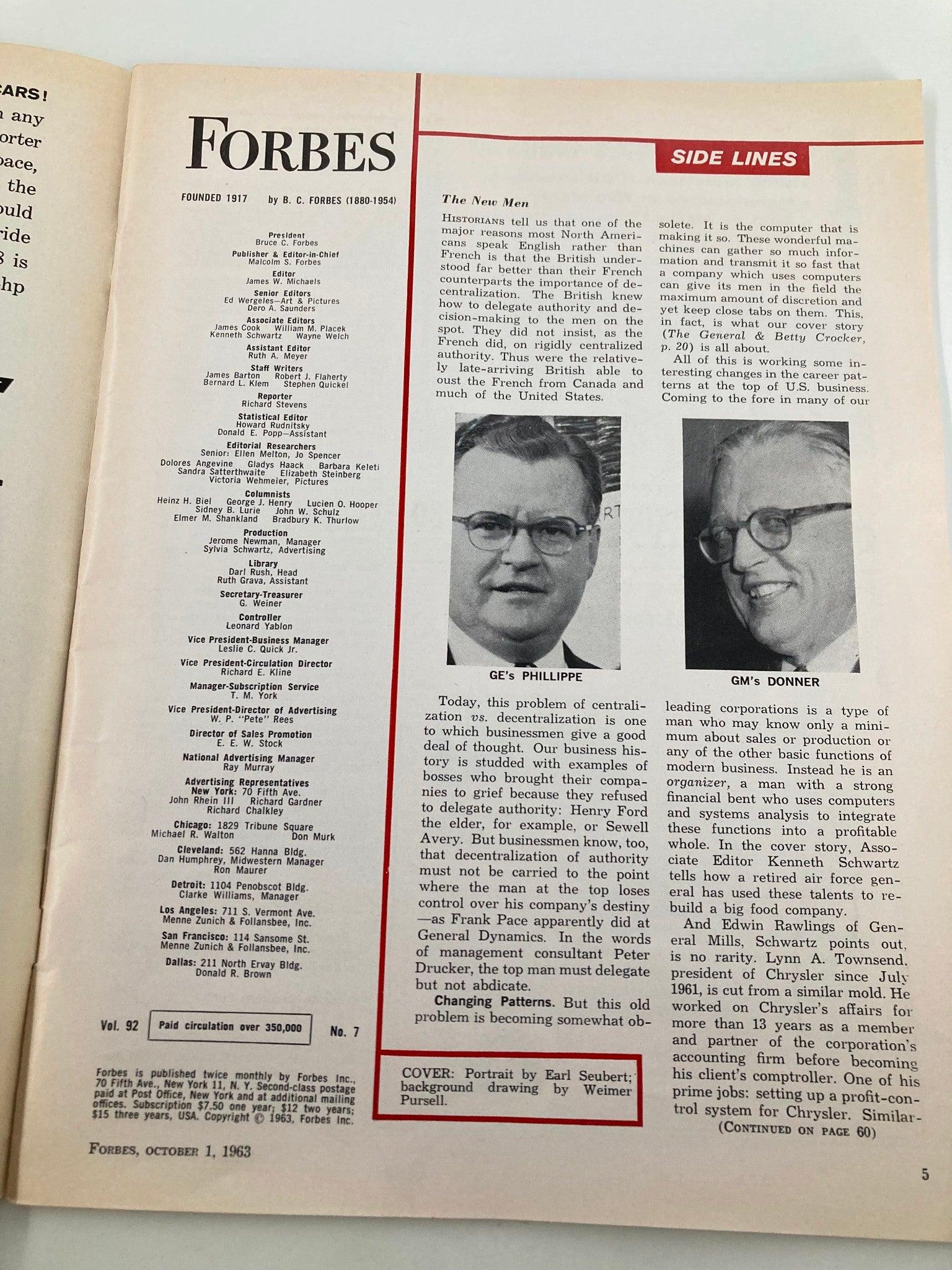 VTG Forbes Magazine October 1 1963 General Mills' Edwin W. Rawlings No Label