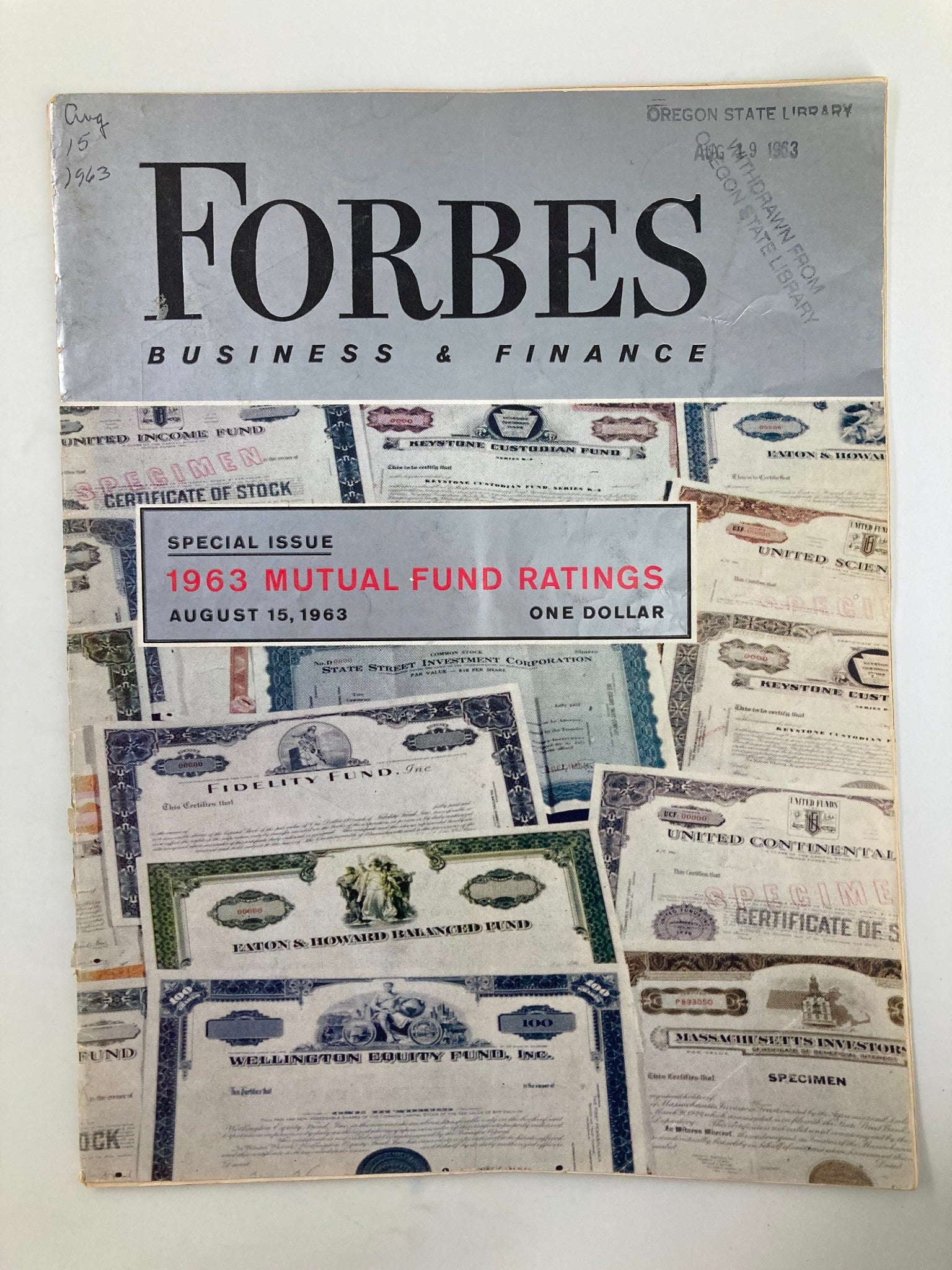 VTG Forbes Magazine August 15 1963 The 1963 Mutual Fund Ratings No Label