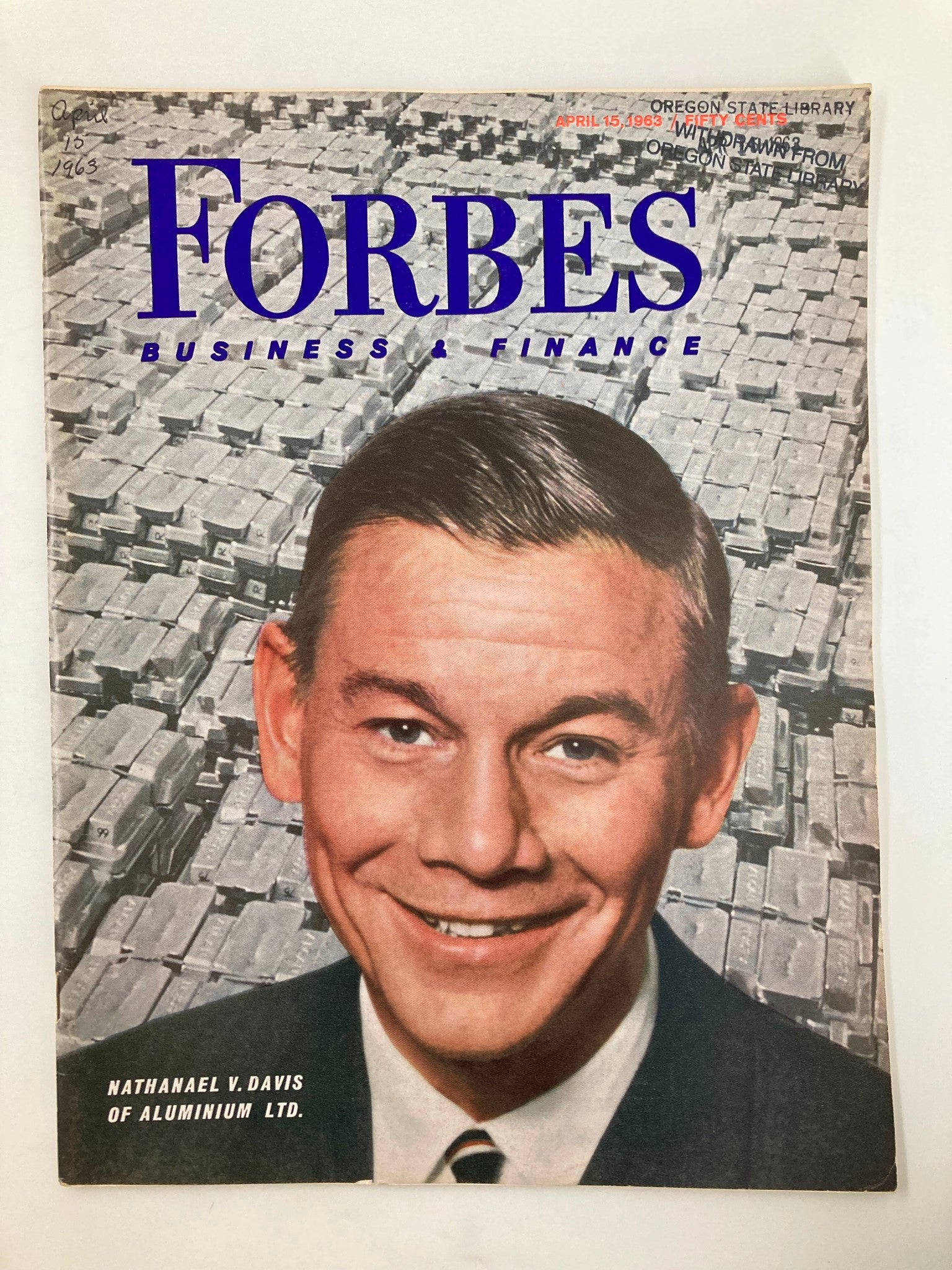 VTG Forbes Magazine April 15 1963 Nathanael V. Davis of Aluminum Ltd. No Label