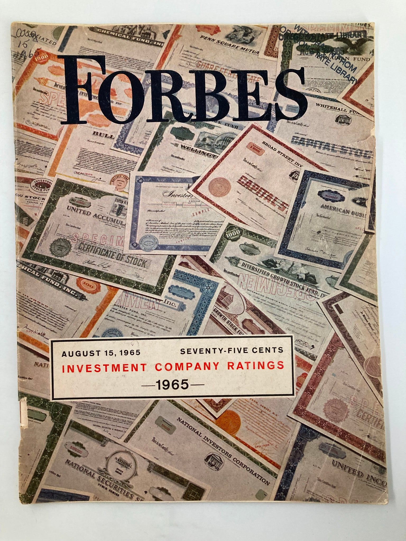 VTG Forbes Magazine August 15 1965 Investment Company Ratings No Label