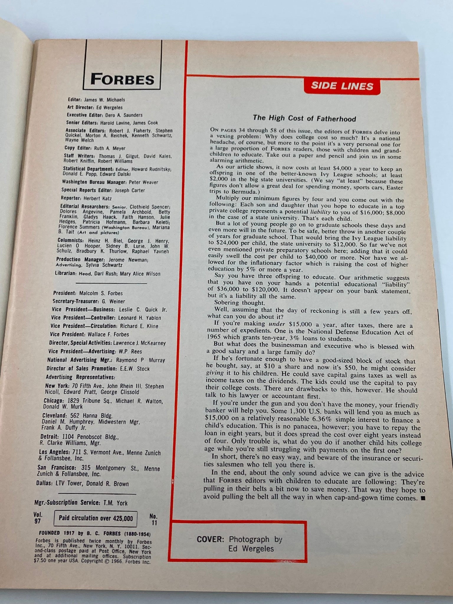 VTG Forbes Magazine June 1 1966 Why Does College Cost So Much? No Label