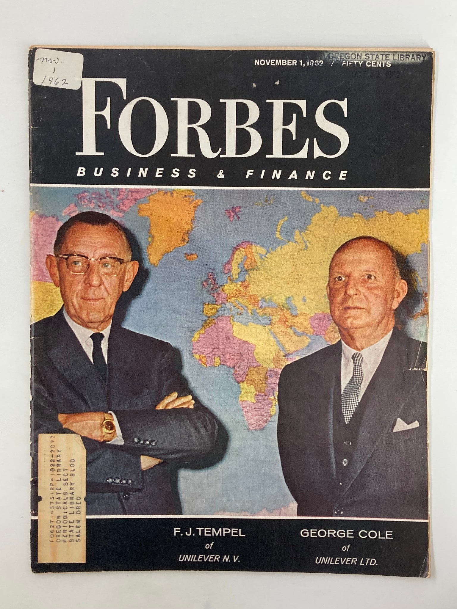 VTG Forbes Magazine November 1 1962 F.J. Tempel and George Cole Unilever Ltd.