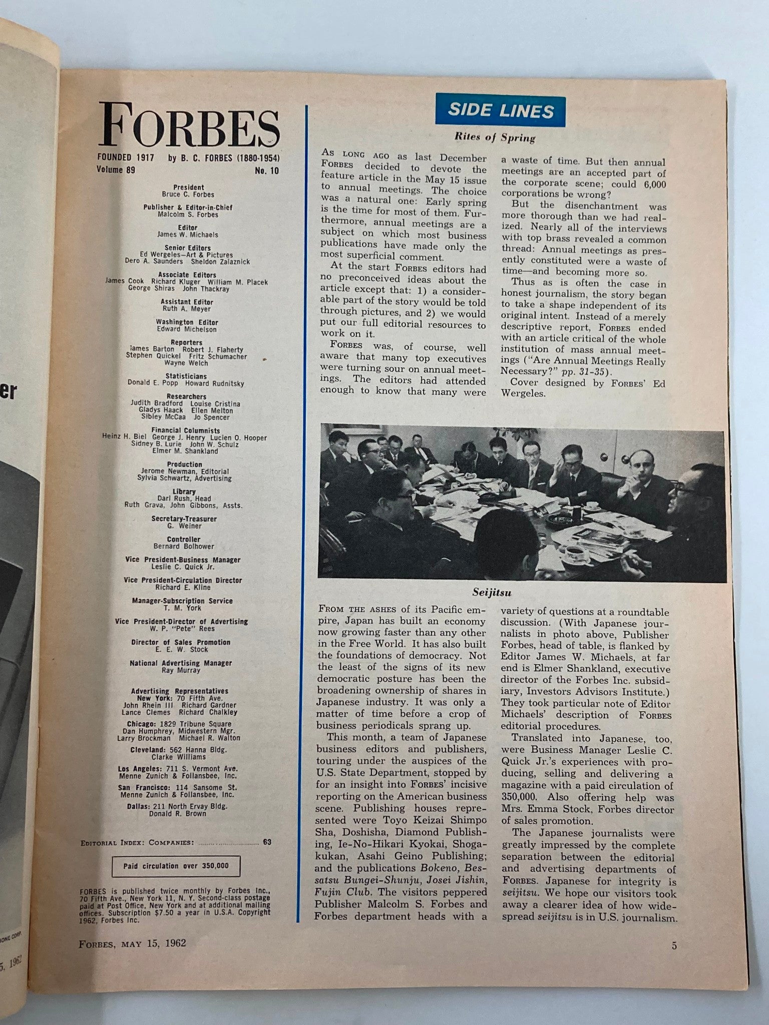 VTG Forbes Magazine May 15 1962 Annuel Meeting Time USA