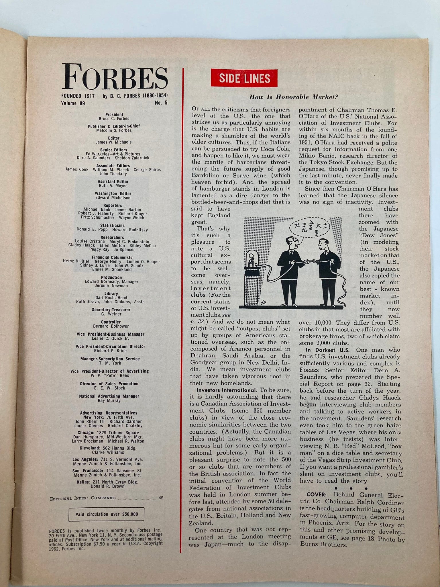 VTG Forbes Magazine March 1 1962 G.E. Electric's Ralph Cordiner