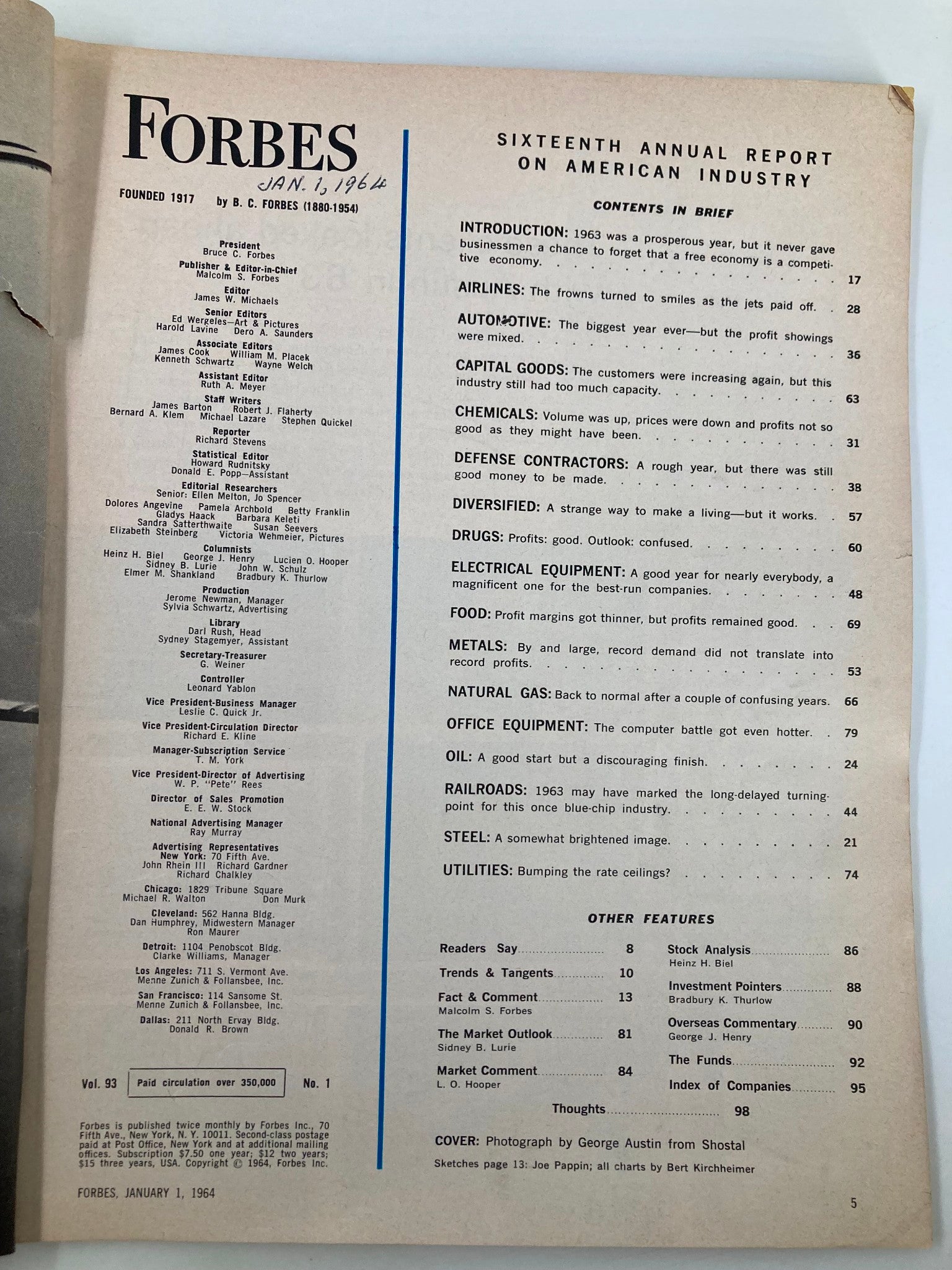 VTG Forbes Magazine January 1 1964 Sixteenth Annual Report on American Industry