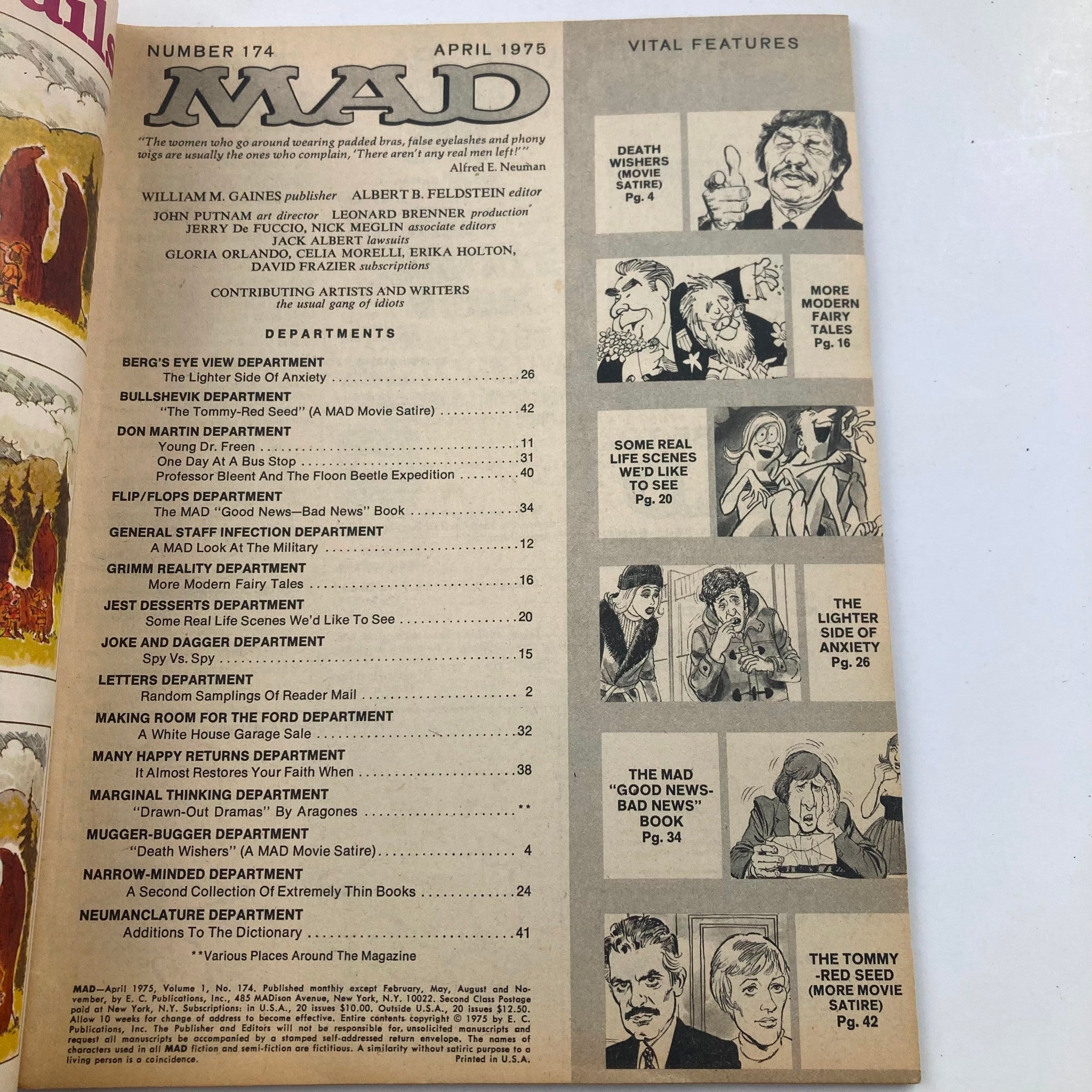 Mad Magazine April 1975 No. 174 We Blast Death Wish 4.0 VG Very Good No Label