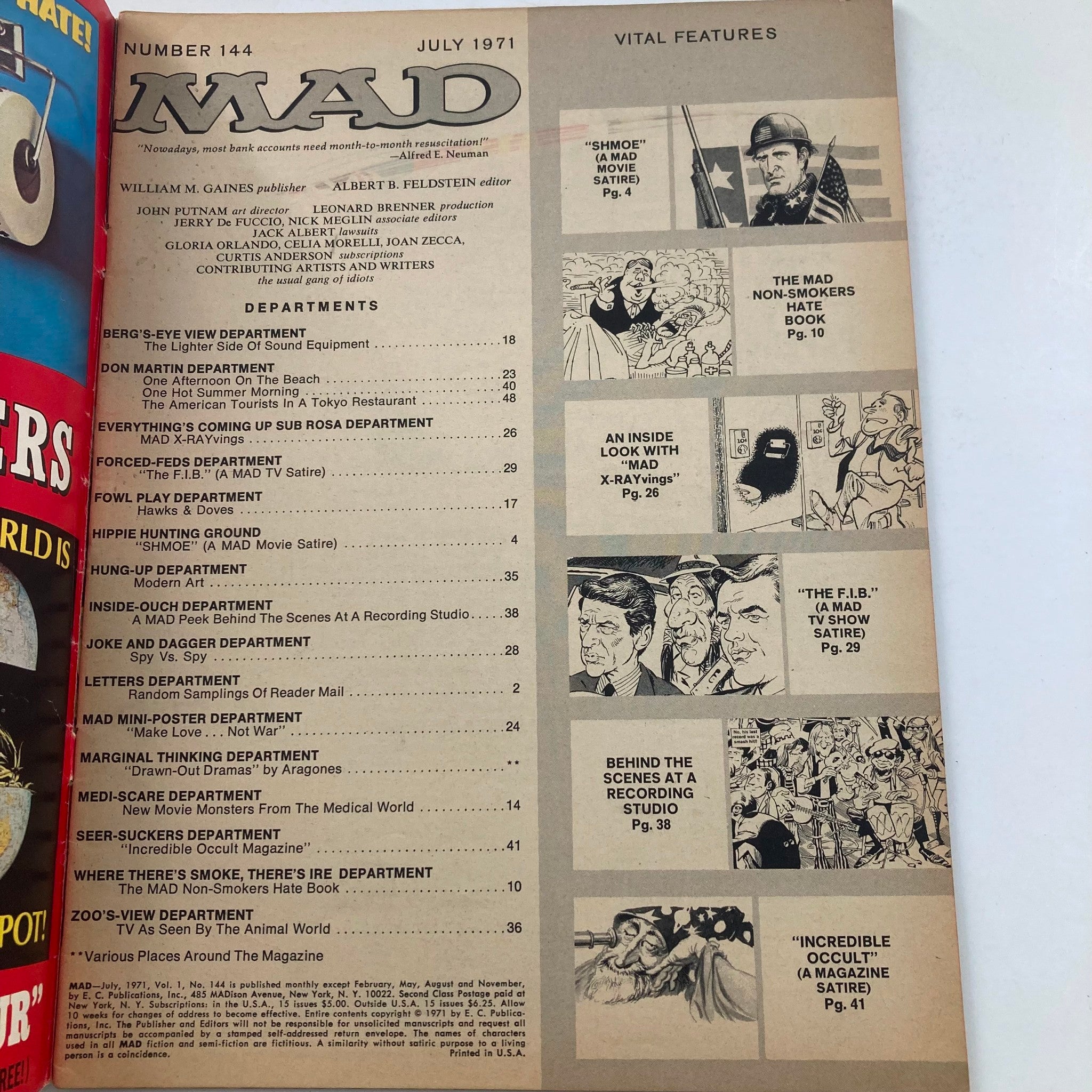 Mad Magazine July 1971 No. 144 Non-Smokers Hate Book 4.0 VG Very Good No Label