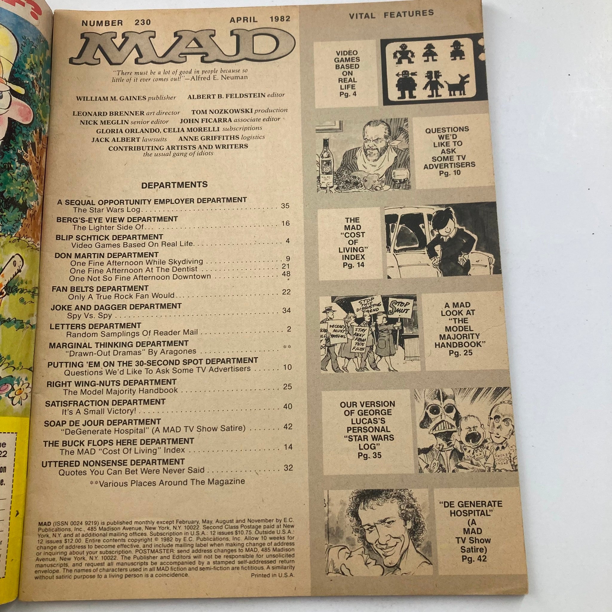 Mad Magazine April 1982 No. 230 The Star Wars Log 4.0 VG Very Good No Label