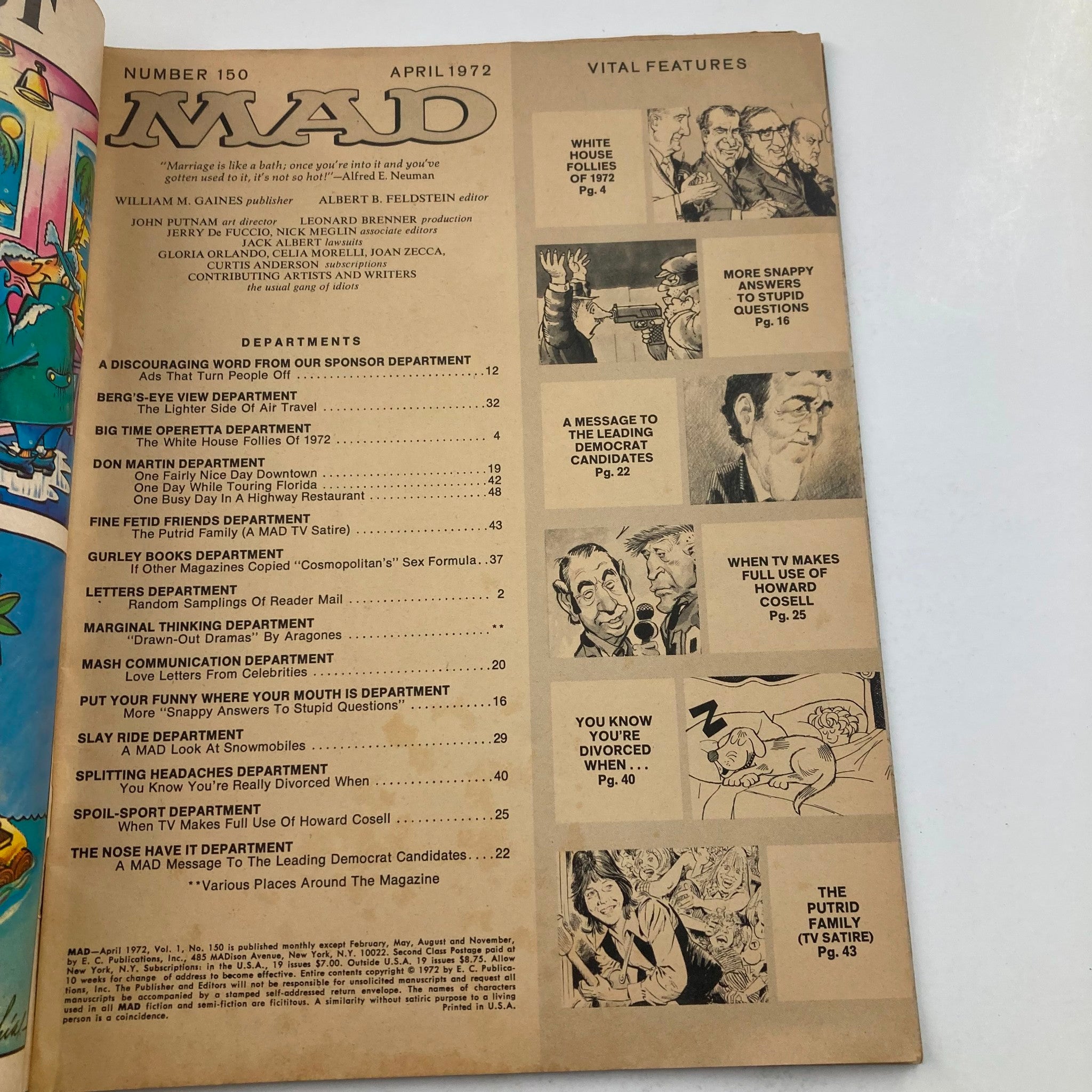 Mad Magazine April 1972 No. 150 The Putrid Family 4.0 VG Very Good No Label