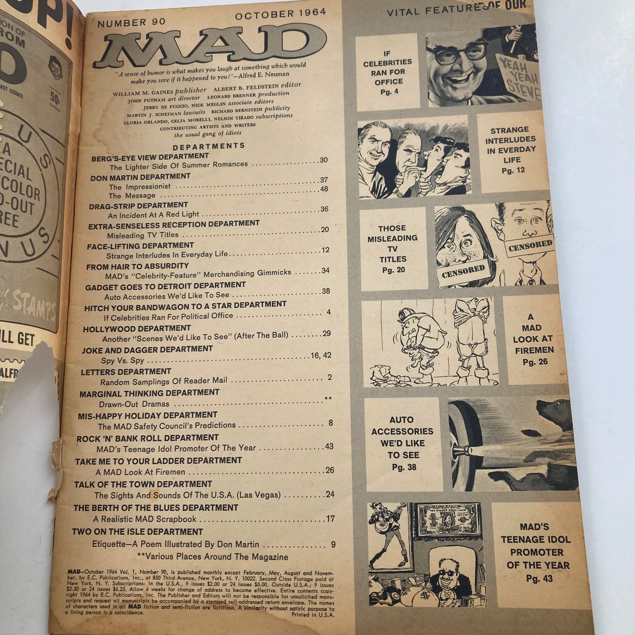 Mad Magazine October 1964 No. 90 Fink's Donut 2.0 Good No Label