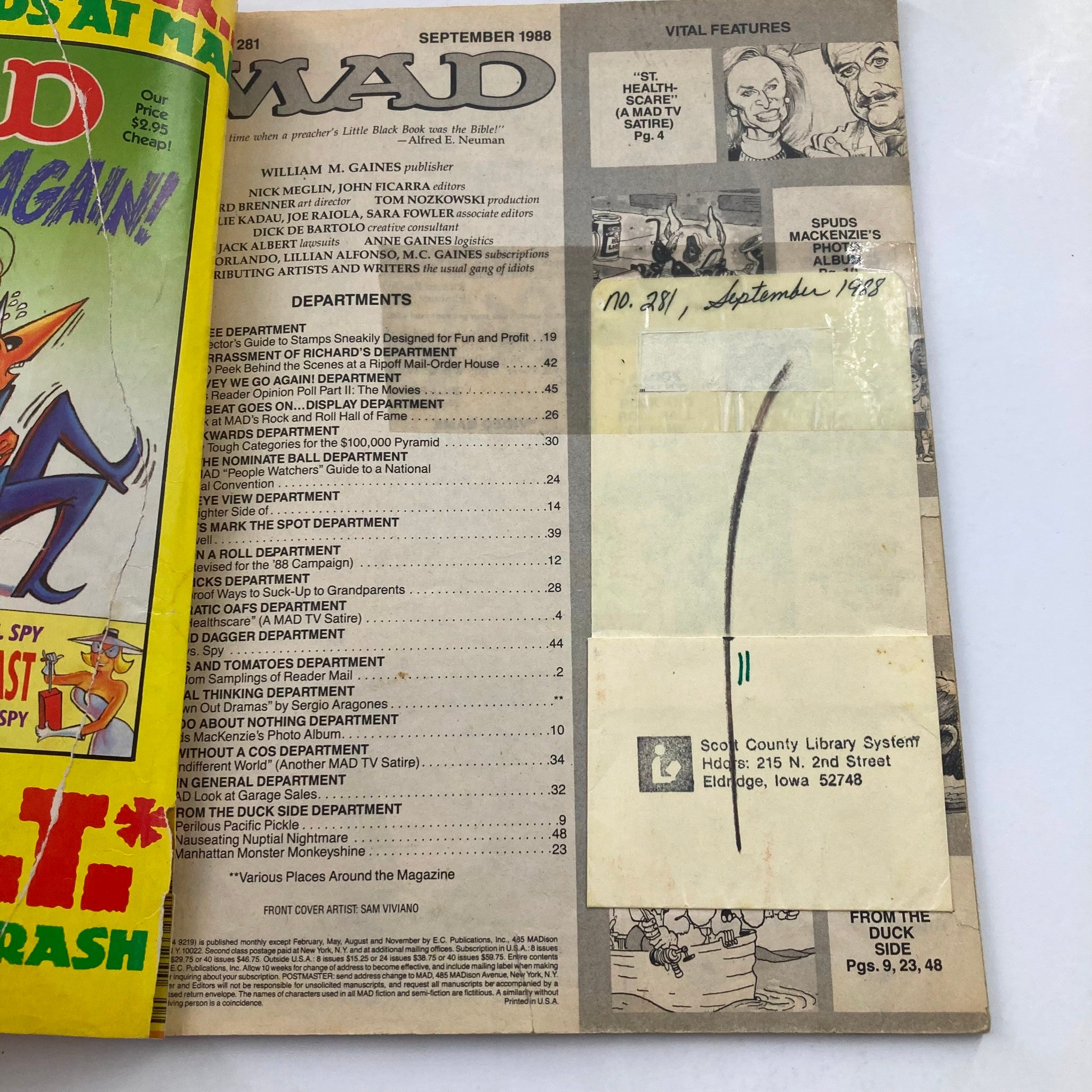 Mad Magazine September 1988 No. 281 Rock & Roll Hall of Fame 2.0 Good No Label