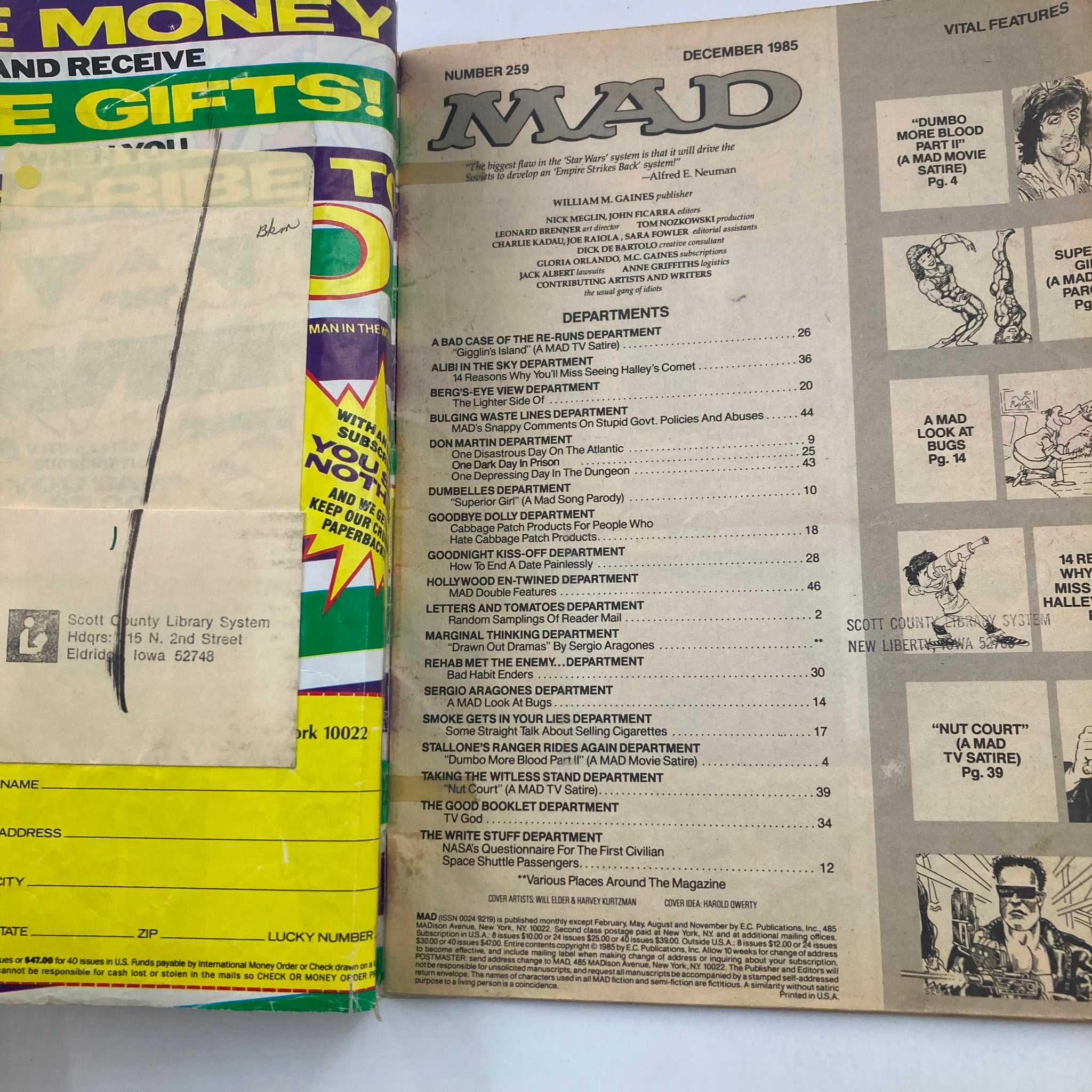 Mad Magazine December 1985 No. 259 Sylvester & Ronald Reagan 2.0 Good No Label