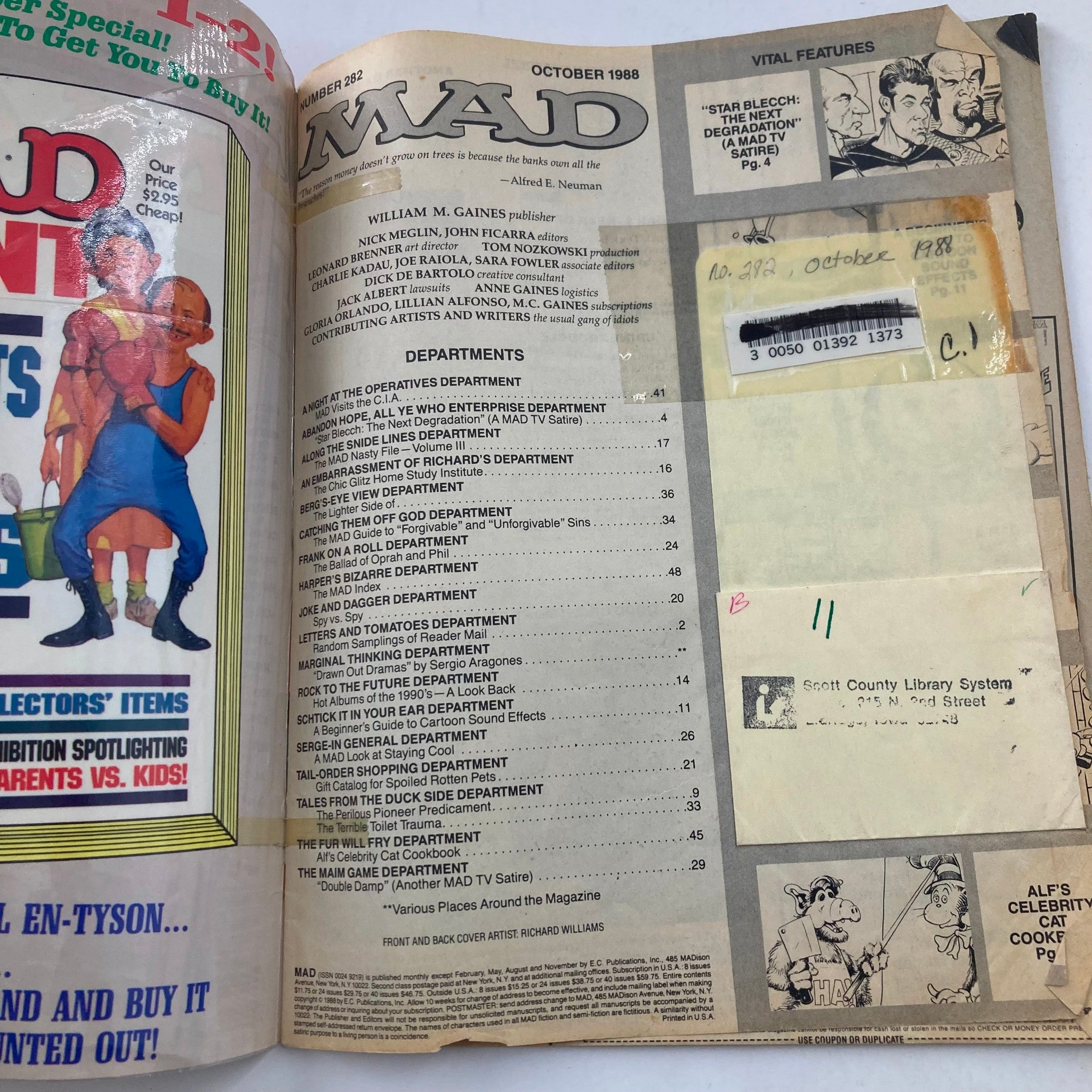 Mad Magazine October 1988 No. 282 Baseball Cards & Double Dare 2.0 Good No Label