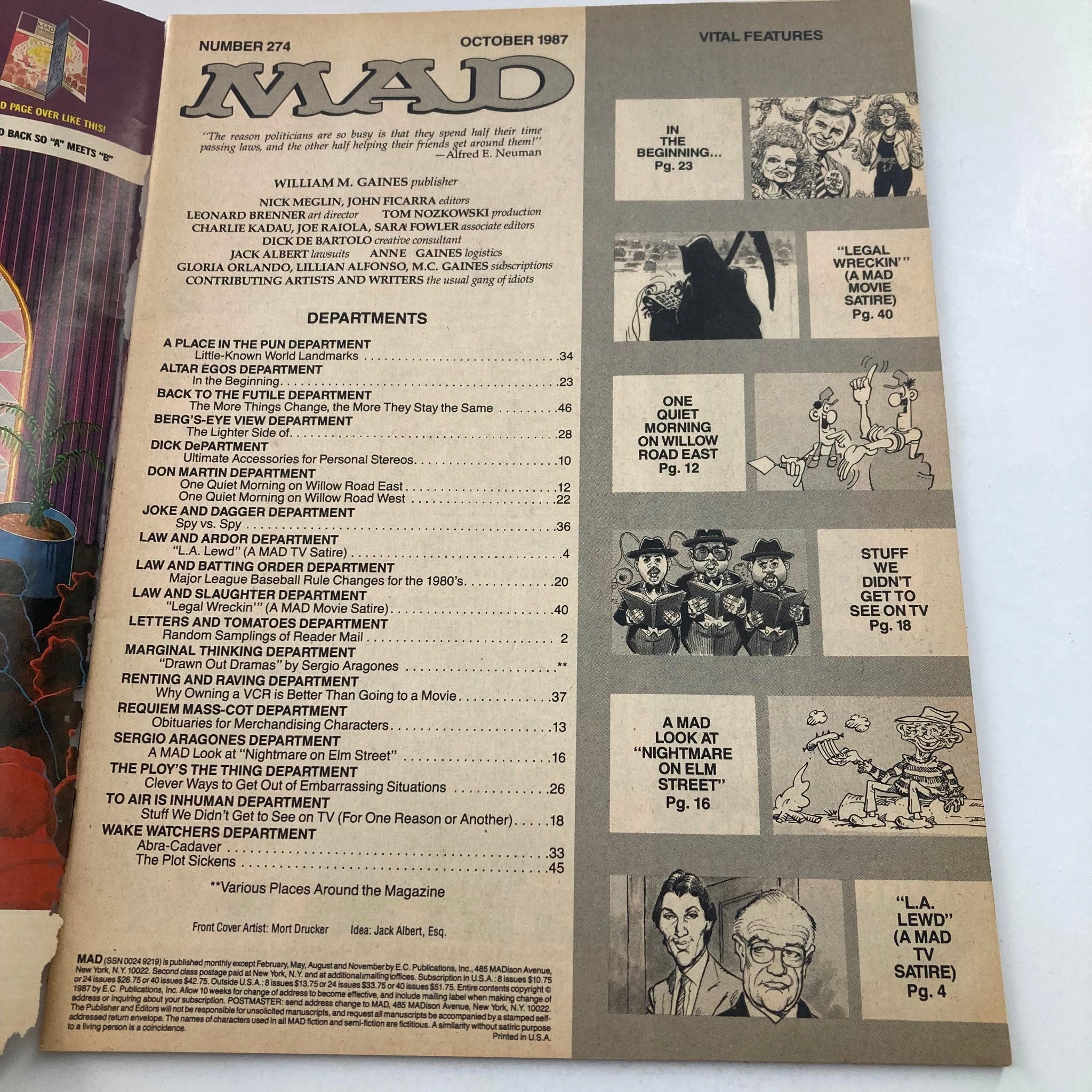 Mad Magazine October 1987 No. 274 L.A. Law and Lethal Weapon 2.0 Good No Label