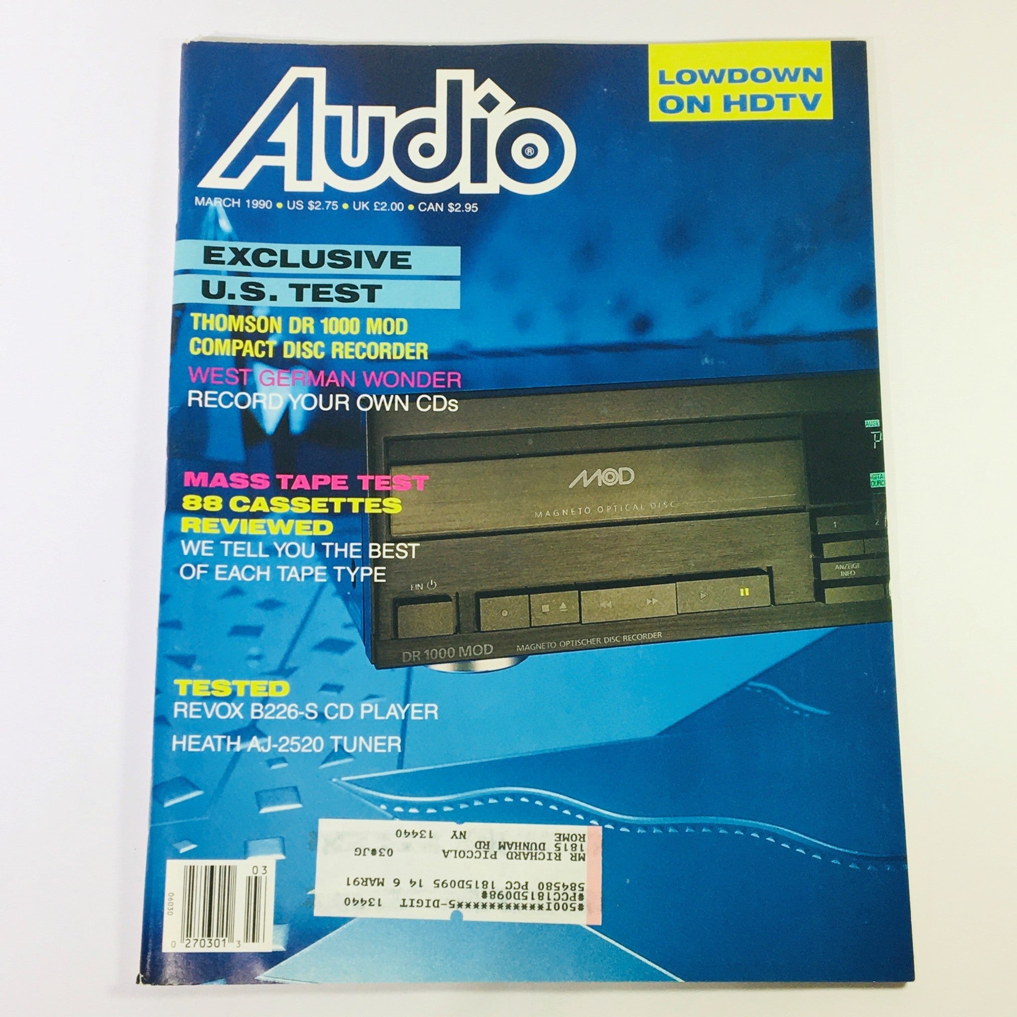 Audio Magazine March 1990 - Thomson DR 1000 MD Compact Disc Recorder Test