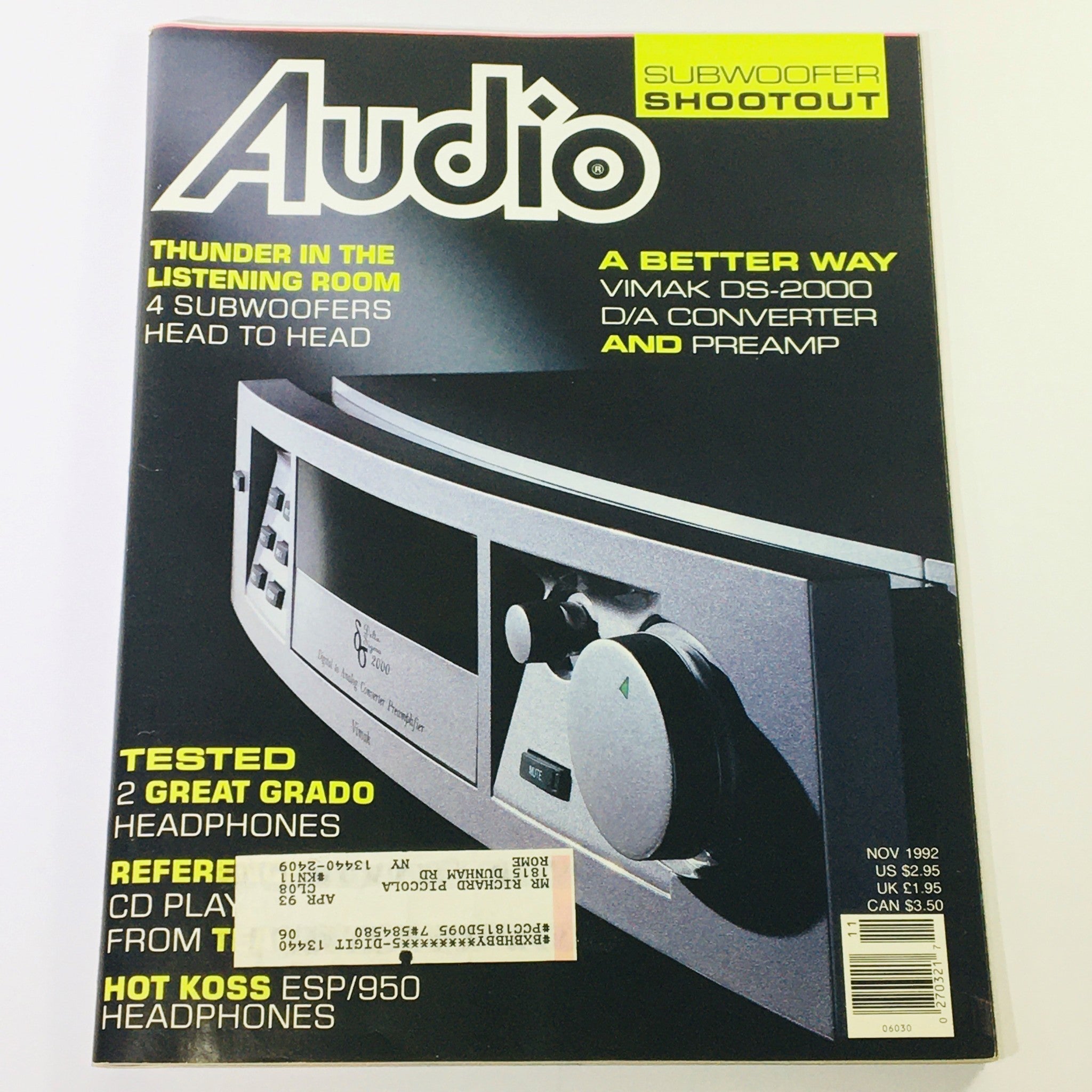 Audio Magazine November 1992 - Vimak DS-2000 D/A Converter and Pre-Amplifier