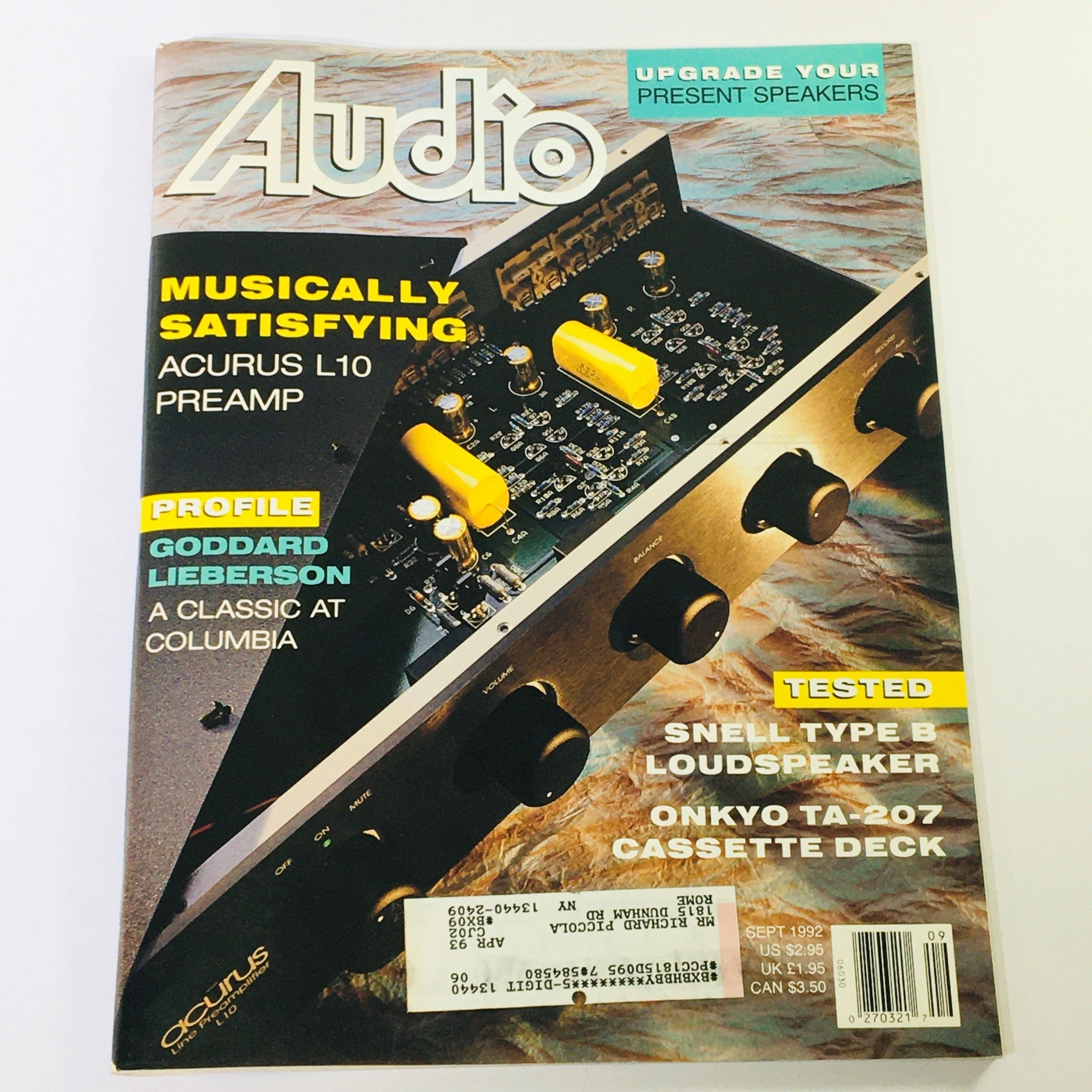 Audio Magazine September 1992 - Goddard Lieberson Profile & Acurus L10 Preamp