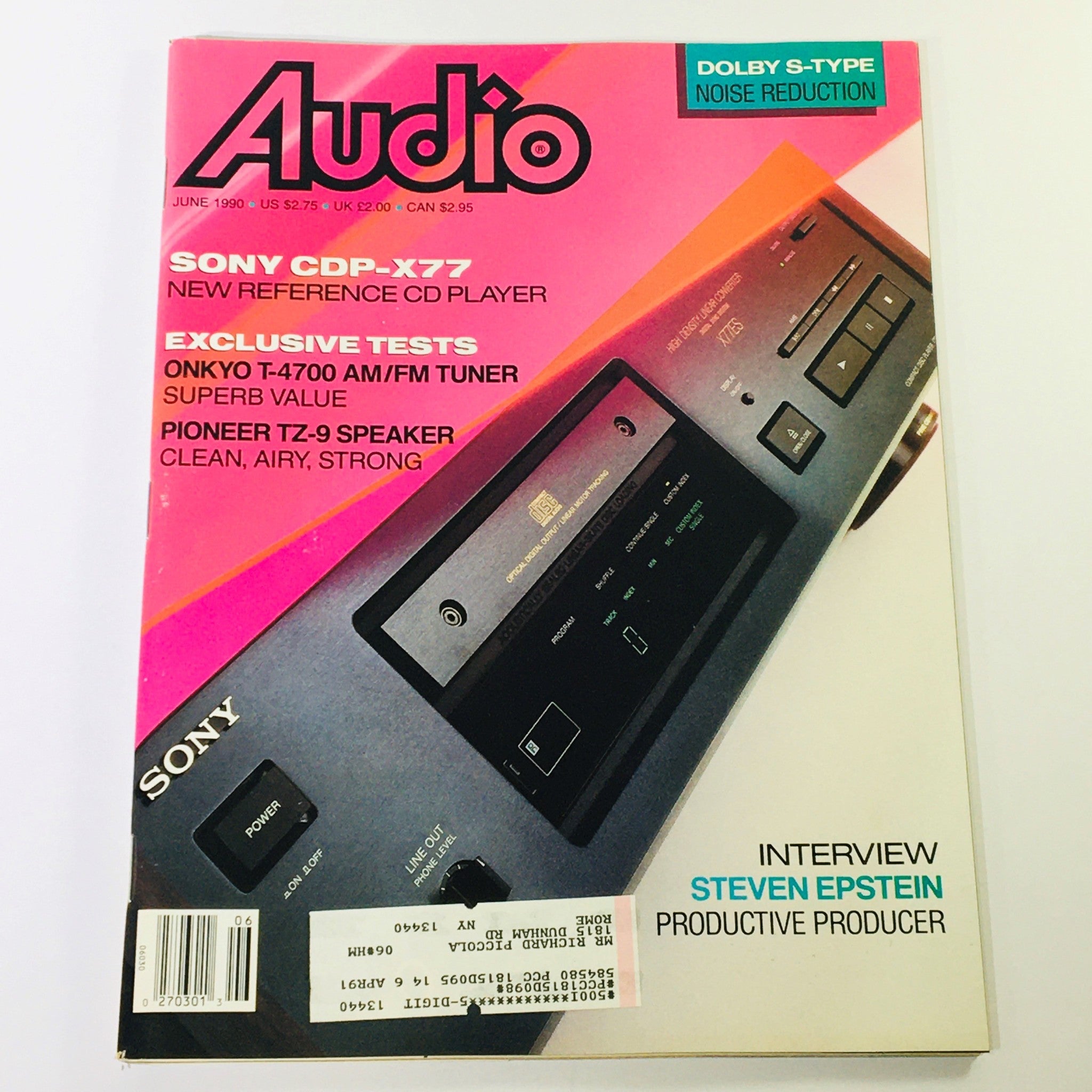 Audio Magazine June 1990 - Steven Epstein Interview & Pioneer TZ-9 Speaker