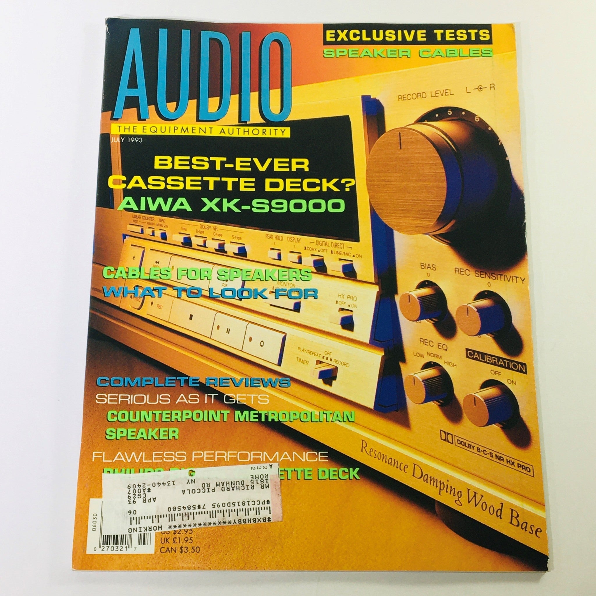 Audio Magazine July 1993 - Aiwa XK-S9000 Cassette Deck & Speaker Cables Tests