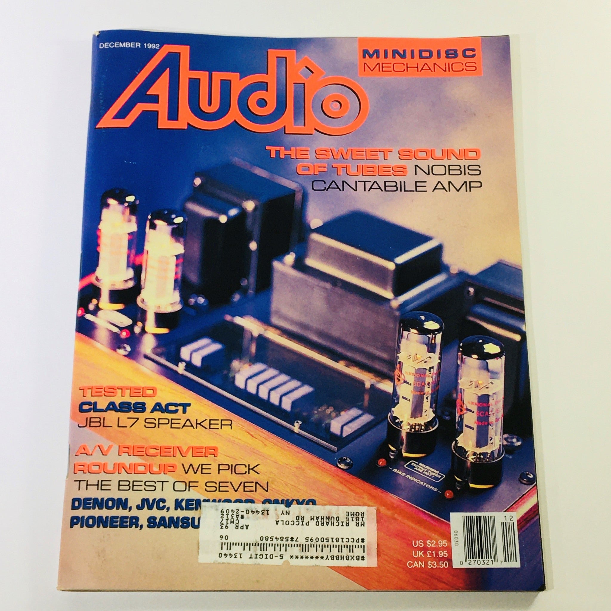 Audio Magazine December 1992 - Class Act JBL L7 Speaker & A/V Receiver Roundup