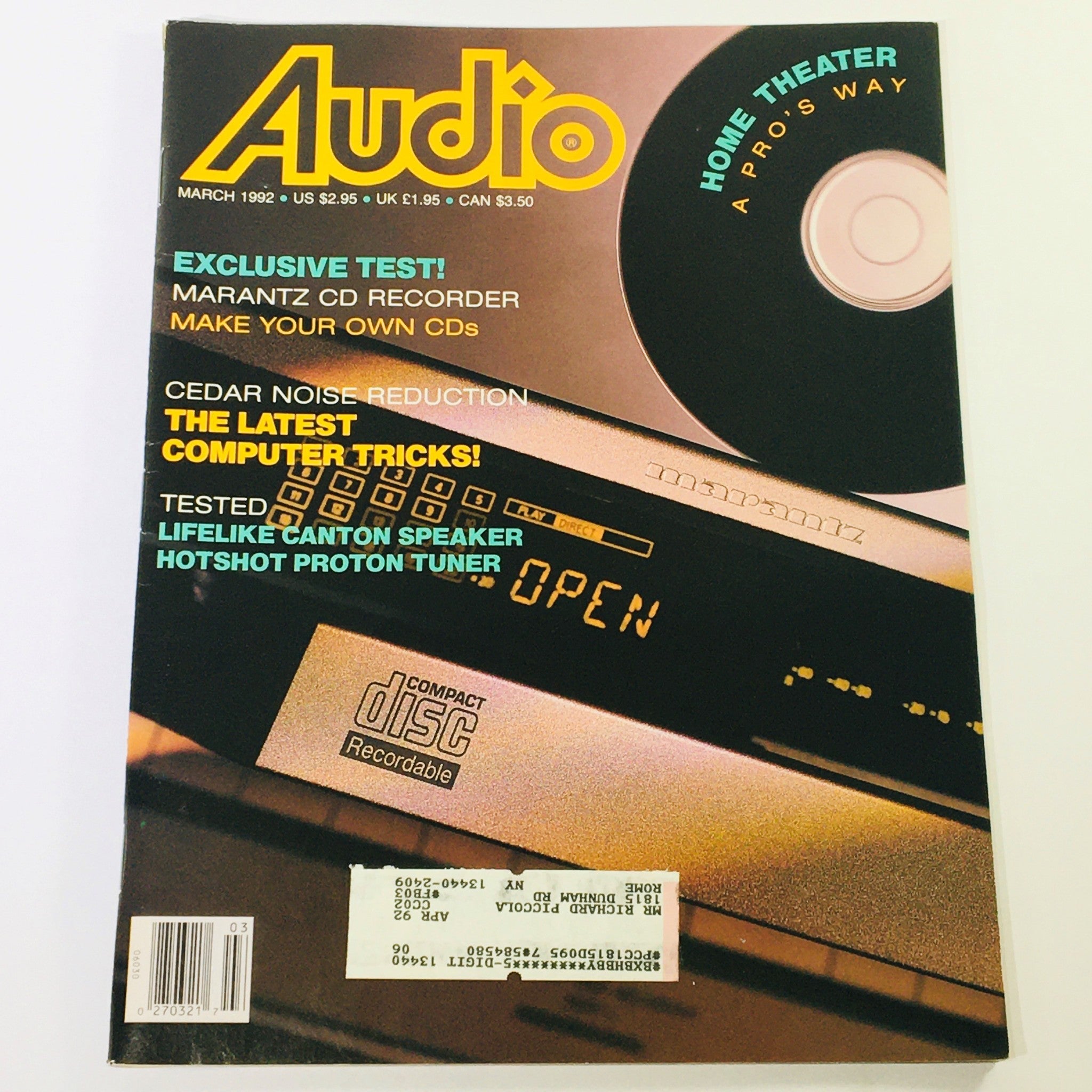 Audio Magazine March 1992 - Marantz CD Recorder & Cedar Noise Reduction