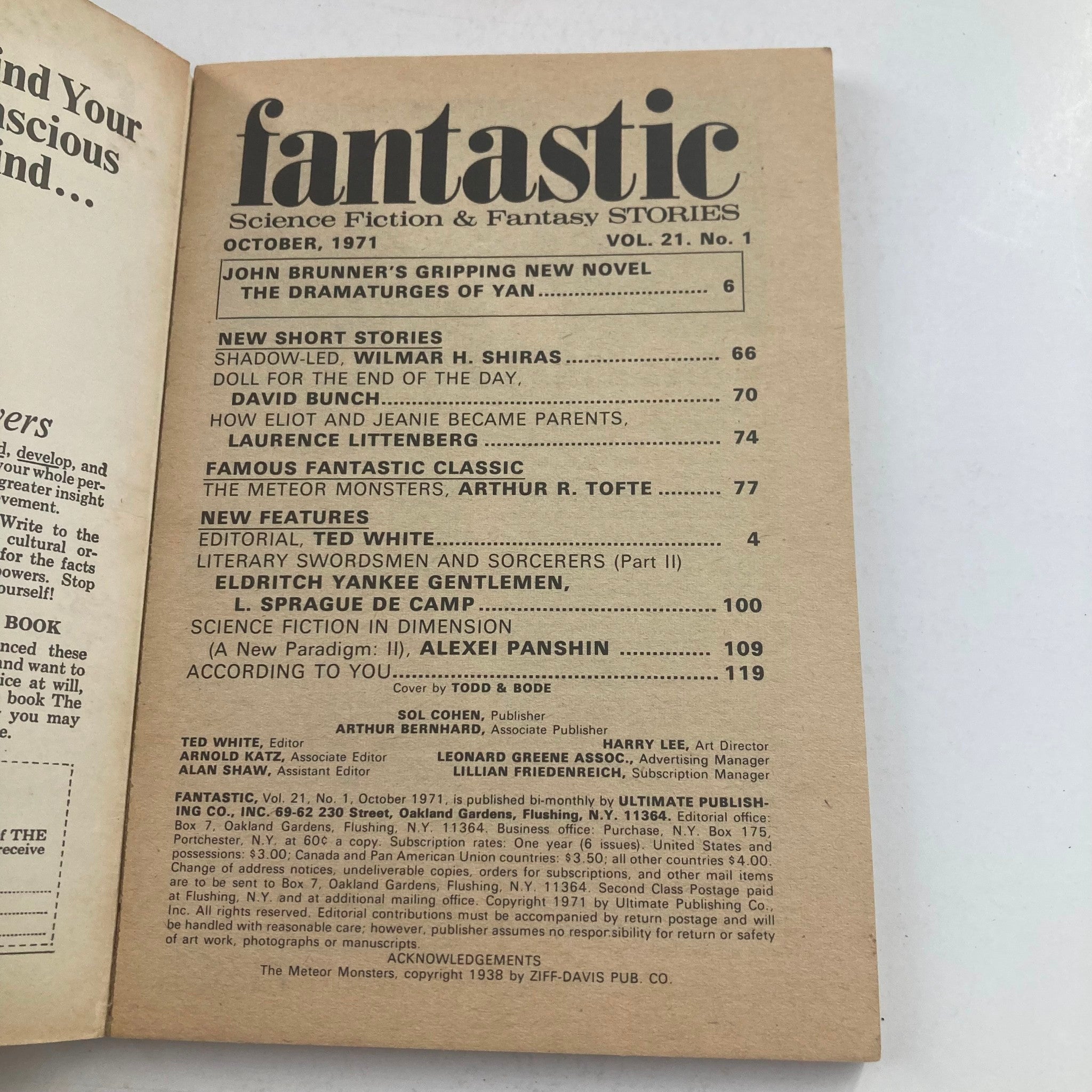 Fantastic Science Fiction Magazine October 1971 The Dramaturges of Yan No Label