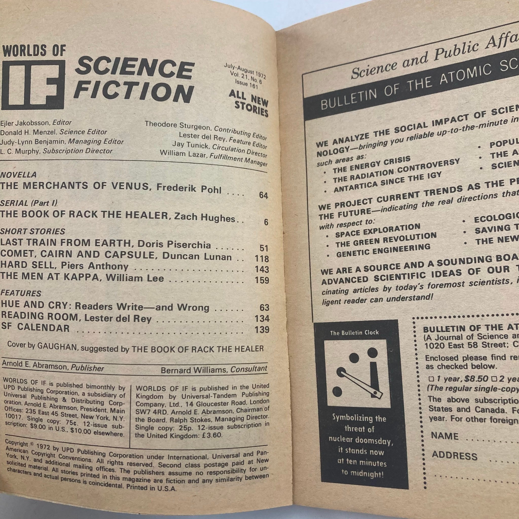 If Science Fiction Magazine July 1972 Vol 21 No. 6 The Merchants Venus No Label