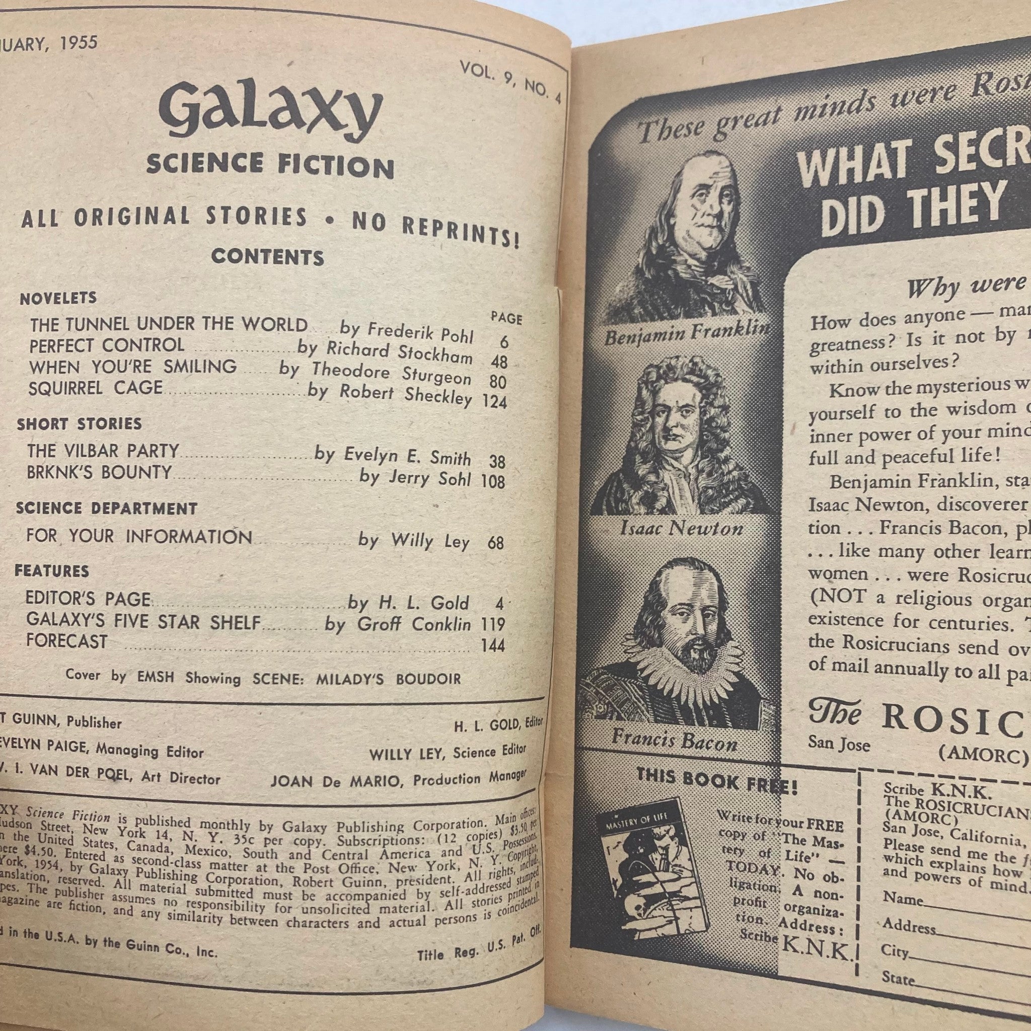 Galaxy Science Fiction Magazine January 1955 The Tunner Under The World No Label