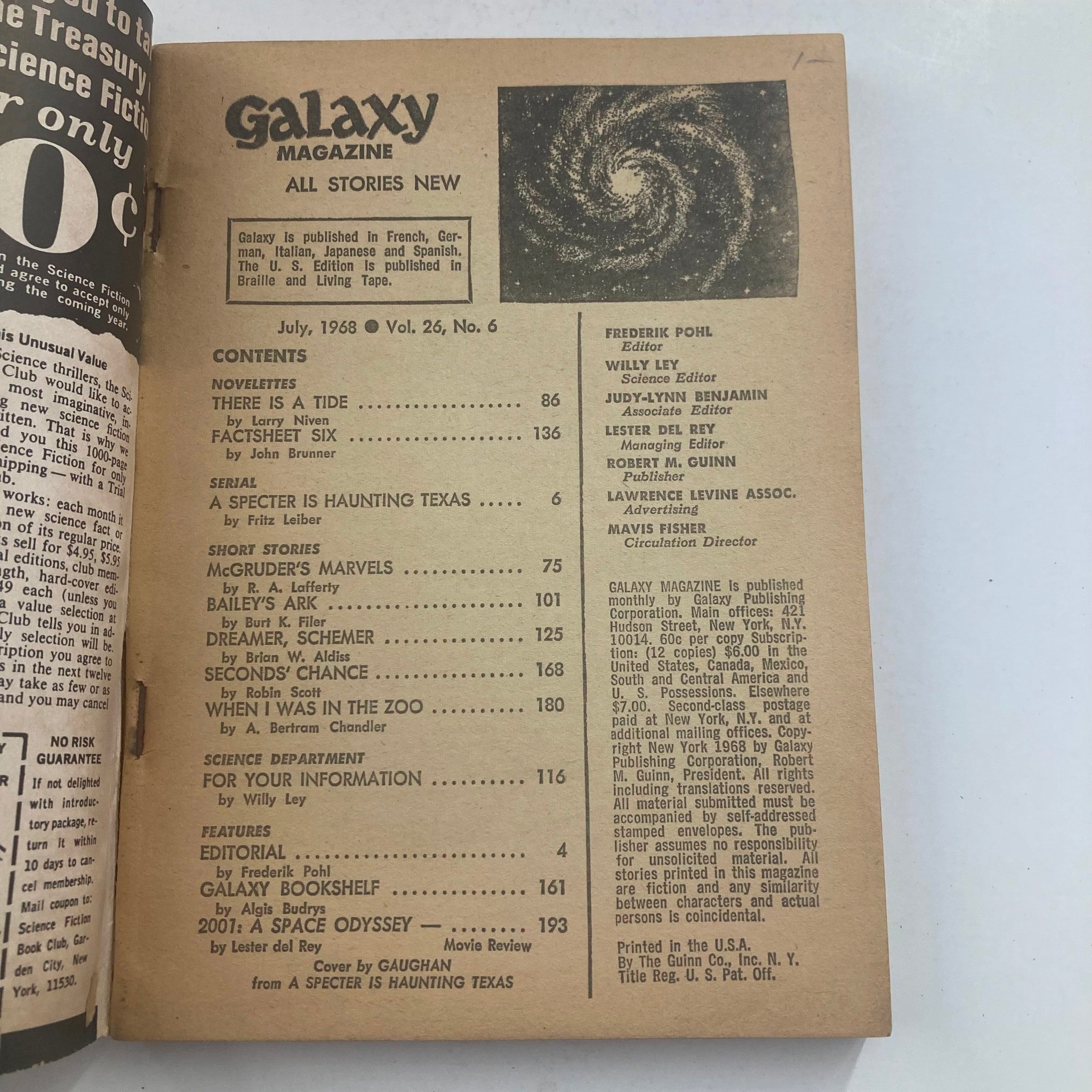 Galaxy Science Fiction Magazine July 1968 A Specter is Haunting Texas No Label