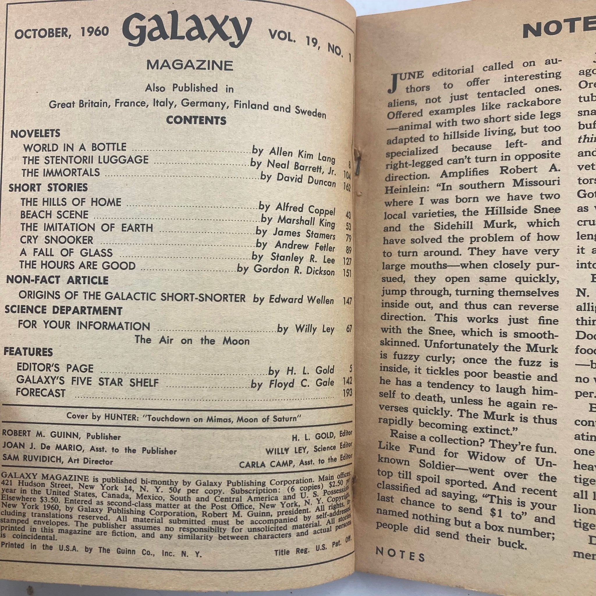 Galaxy Science Fiction Magazine October 1960 Air On The Moon No Label