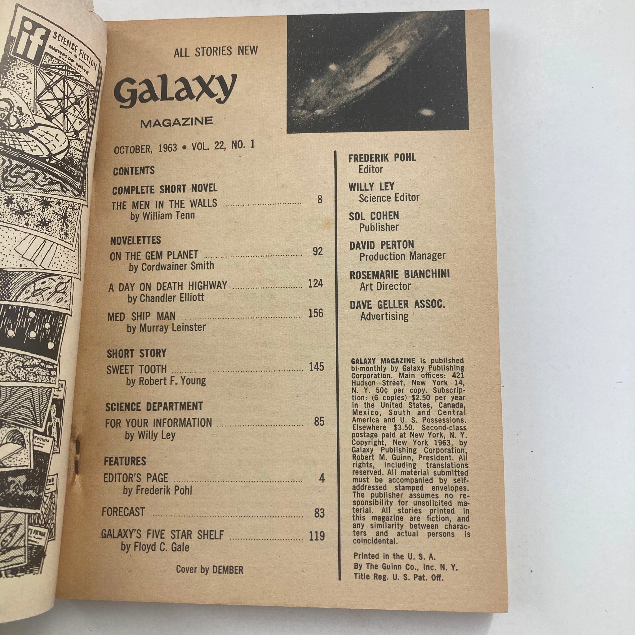 Galaxy Magazine October 1963 Vol 22 No. 1 The Men in The Walls No Label